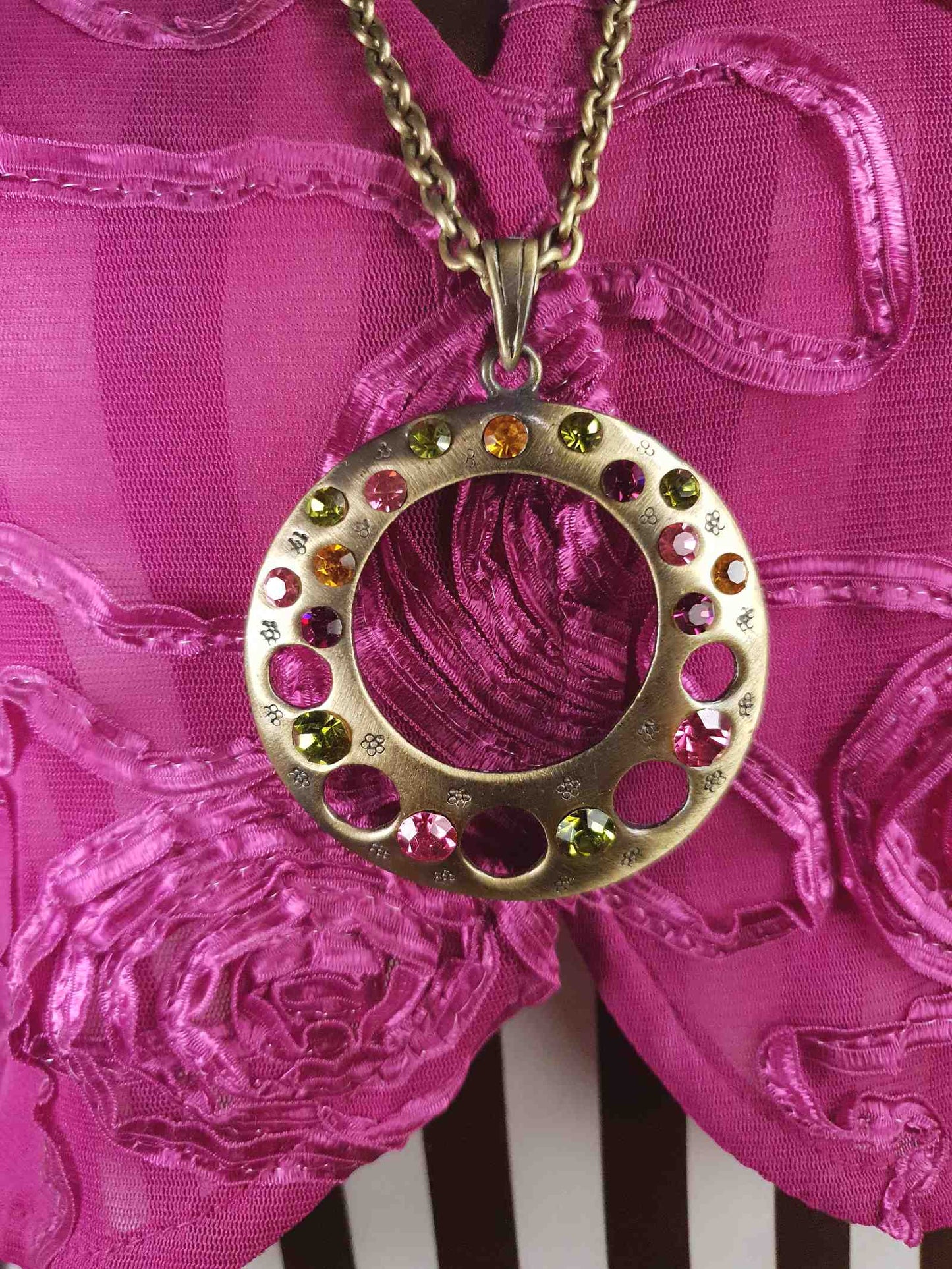 Vintage Boho Rhinestone Pendant Necklace Y2K Bohemian