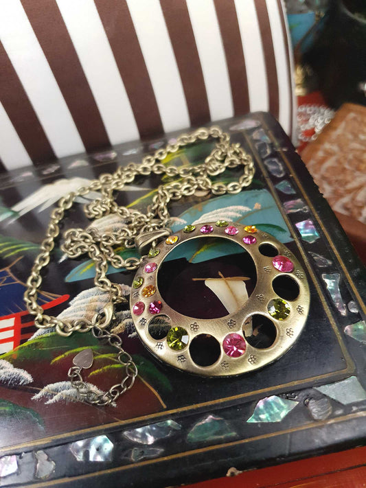 Vintage Boho Rhinestone Pendant Necklace Y2K Bohemian