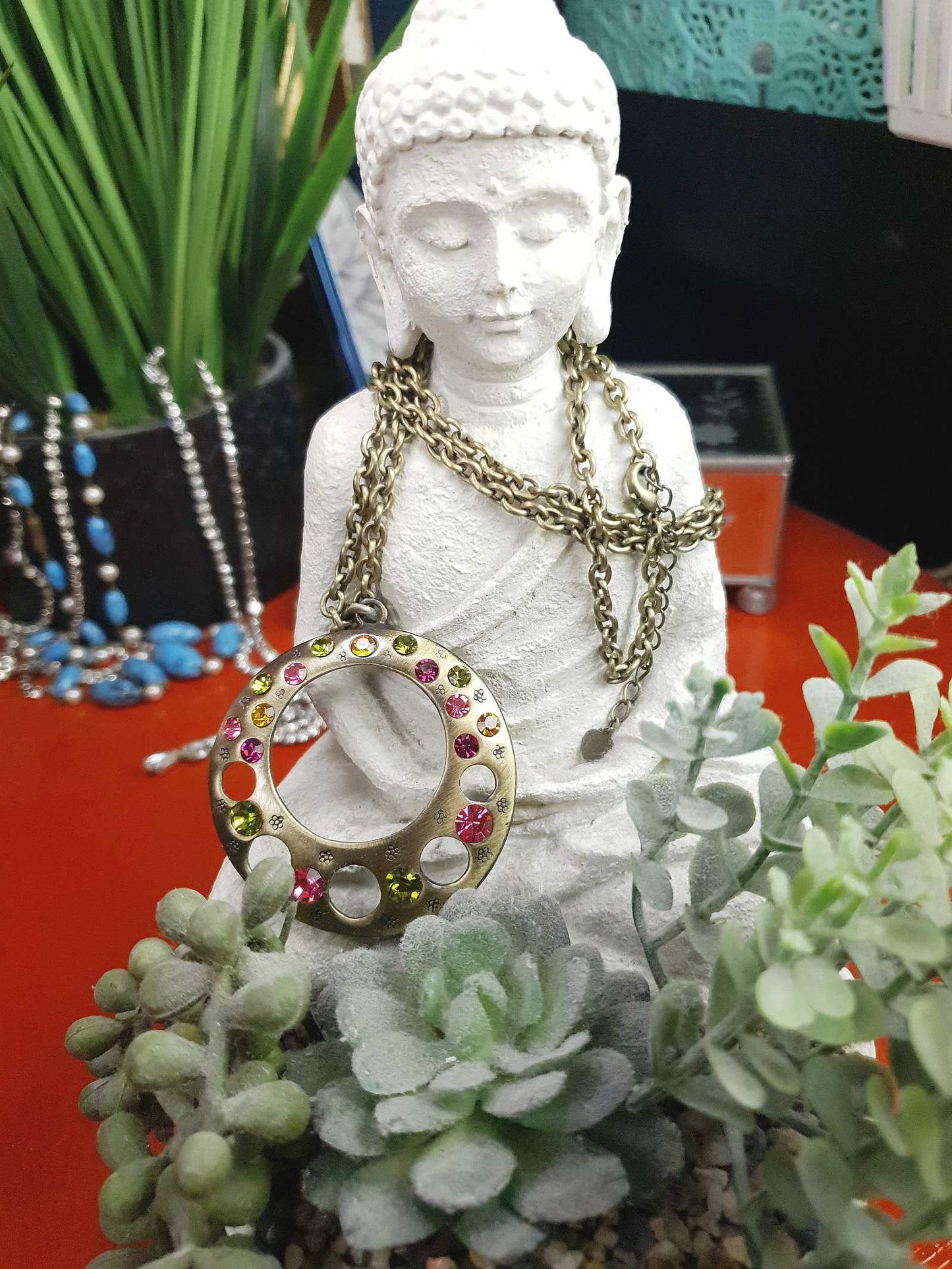 Vintage Boho Rhinestone Pendant Necklace Y2K Bohemian