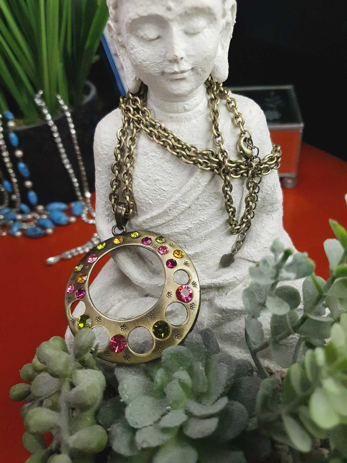 Vintage Boho Rhinestone Pendant Necklace Y2K Bohemian