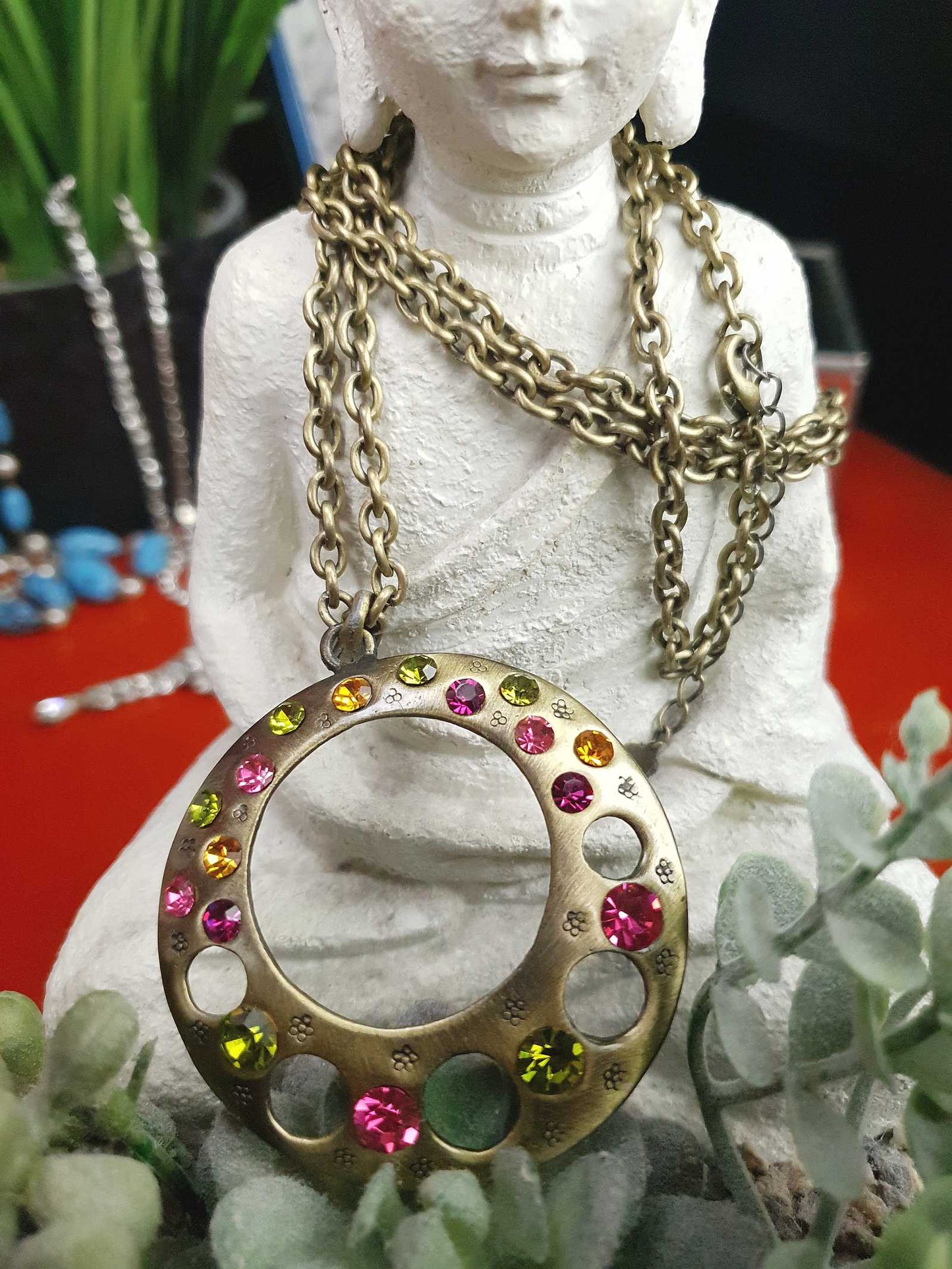 Vintage Boho Rhinestone Pendant Necklace Y2K Bohemian