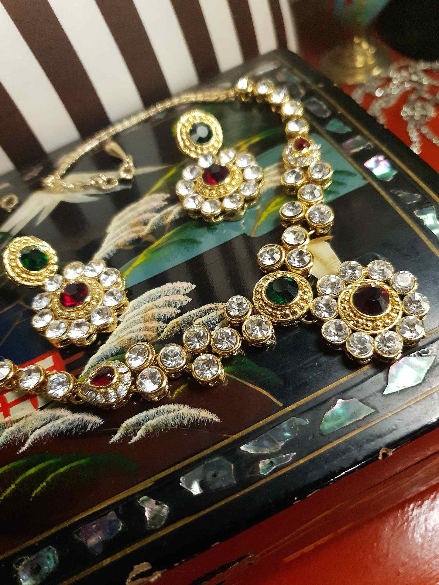 Vintage Rhinestone Necklace Earrings Set Demi Parure 1980s