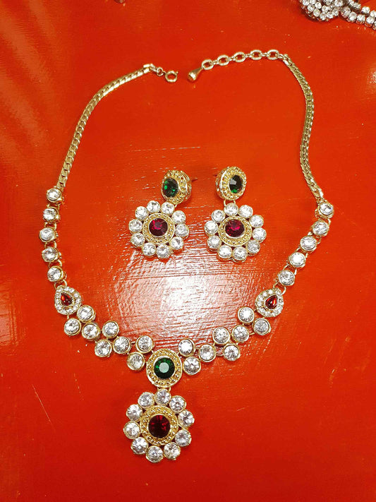 Vintage Rhinestone Necklace Earrings Set Demi Parure 1980s