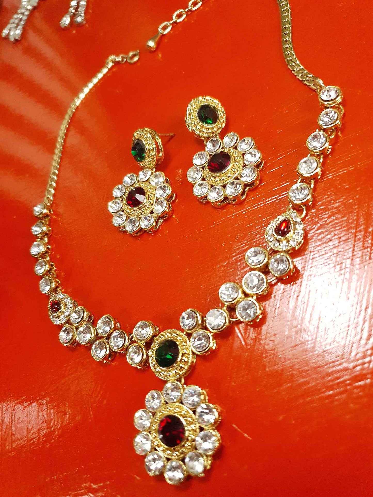 Vintage Rhinestone Necklace Earrings Set Demi Parure 1980s