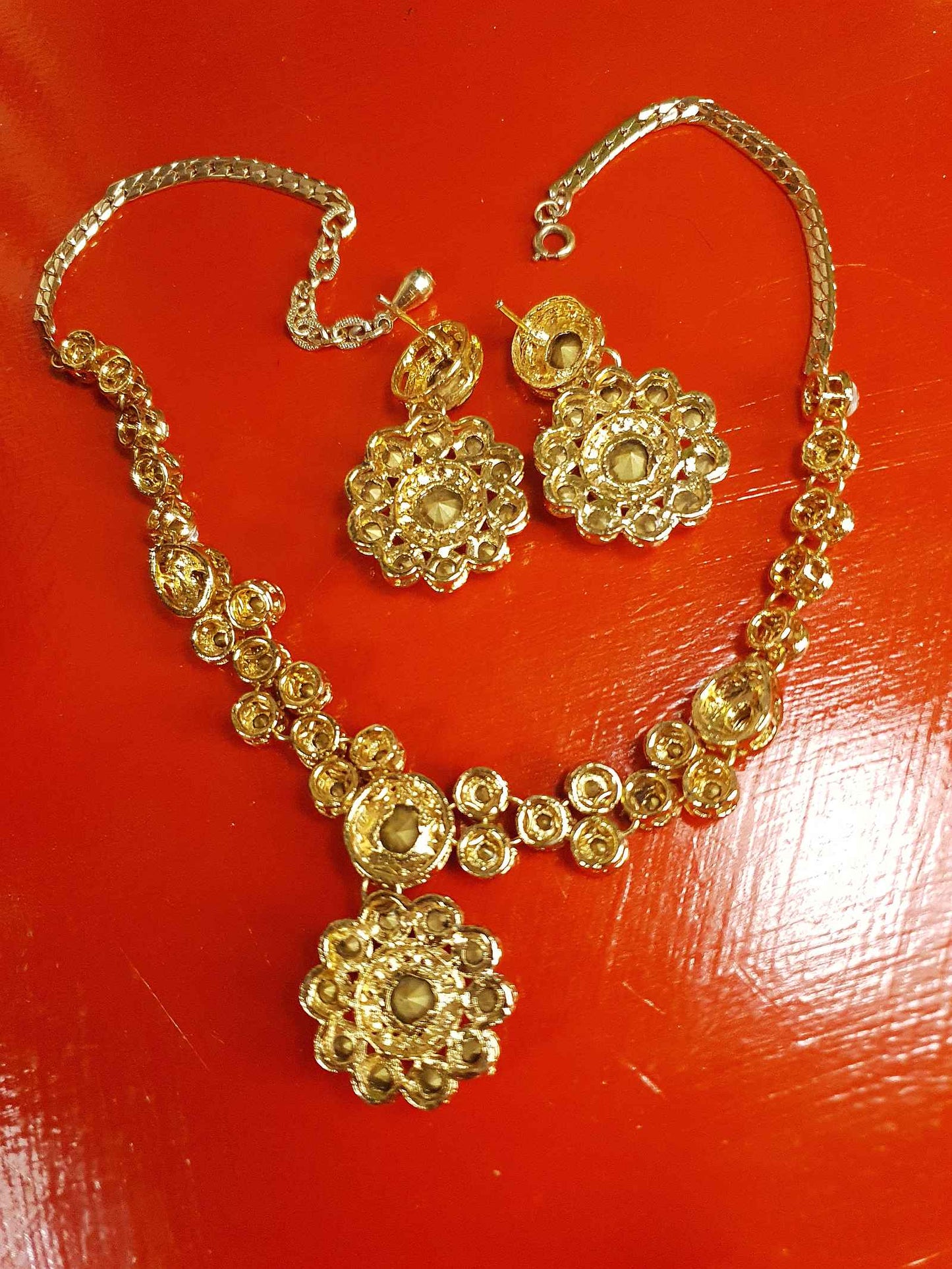 Vintage Rhinestone Necklace Earrings Set Demi Parure 1980s