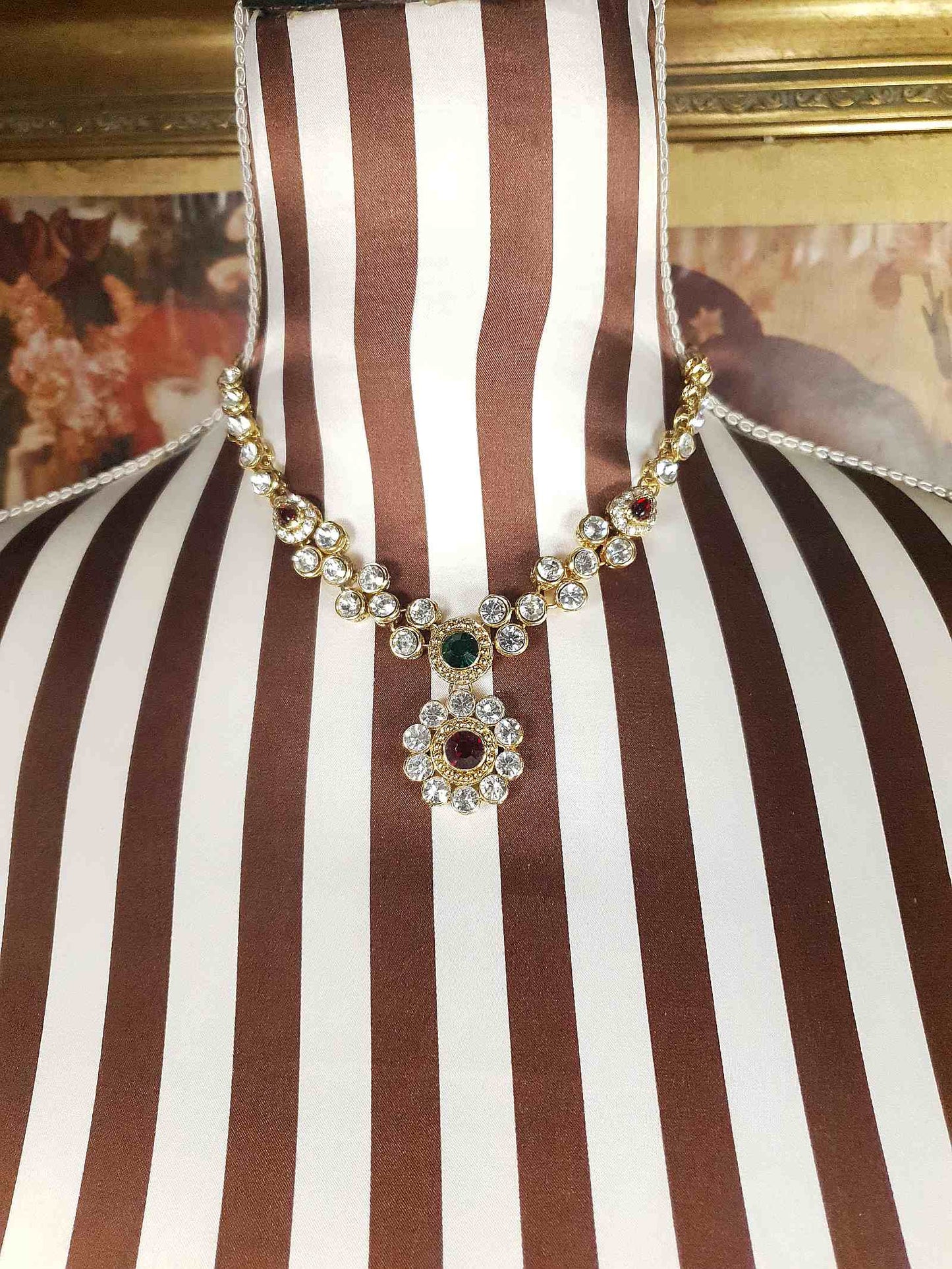 Vintage Rhinestone Necklace Earrings Set Demi Parure 1980s