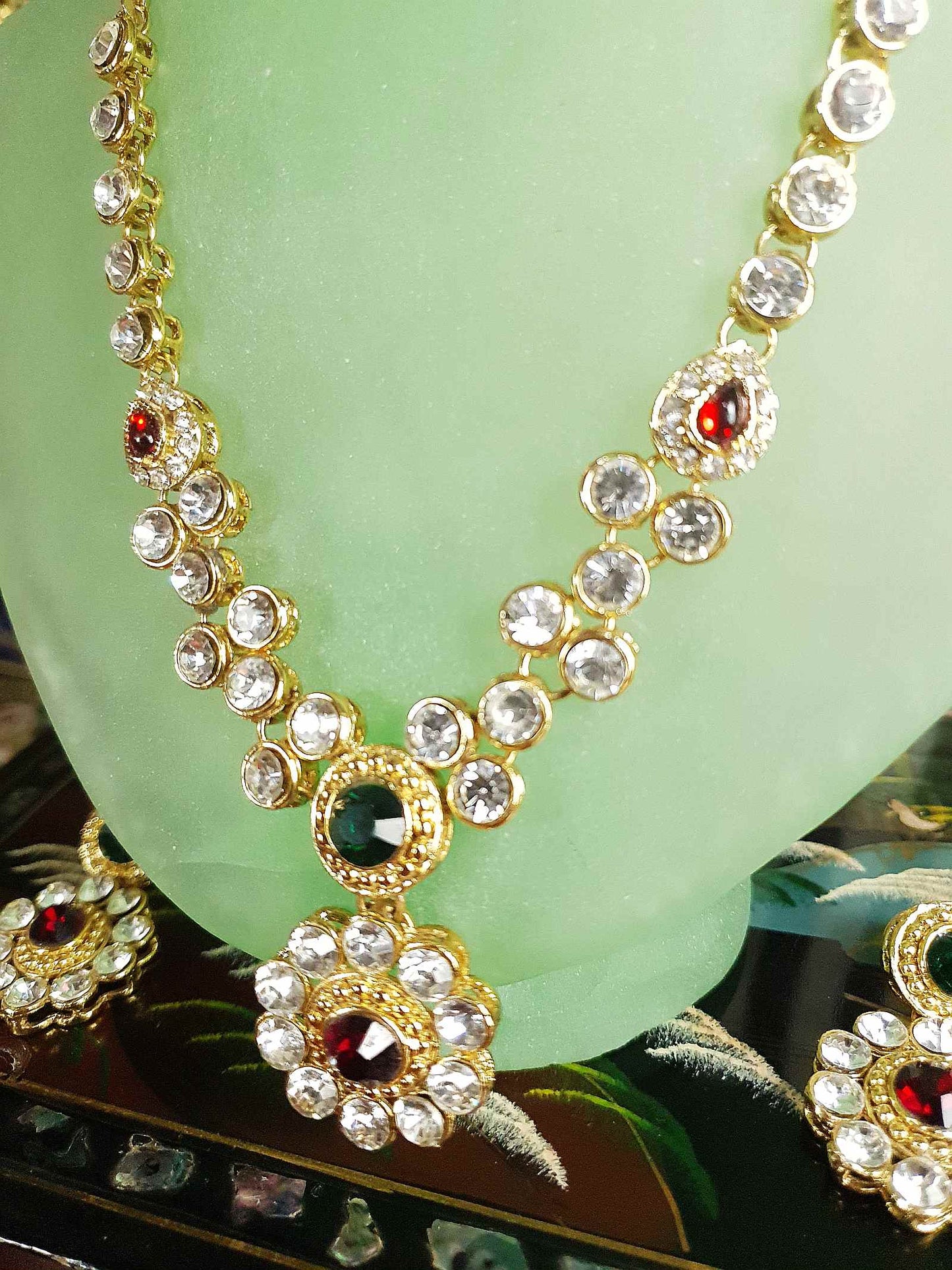 Vintage Rhinestone Necklace Earrings Set Demi Parure 1980s