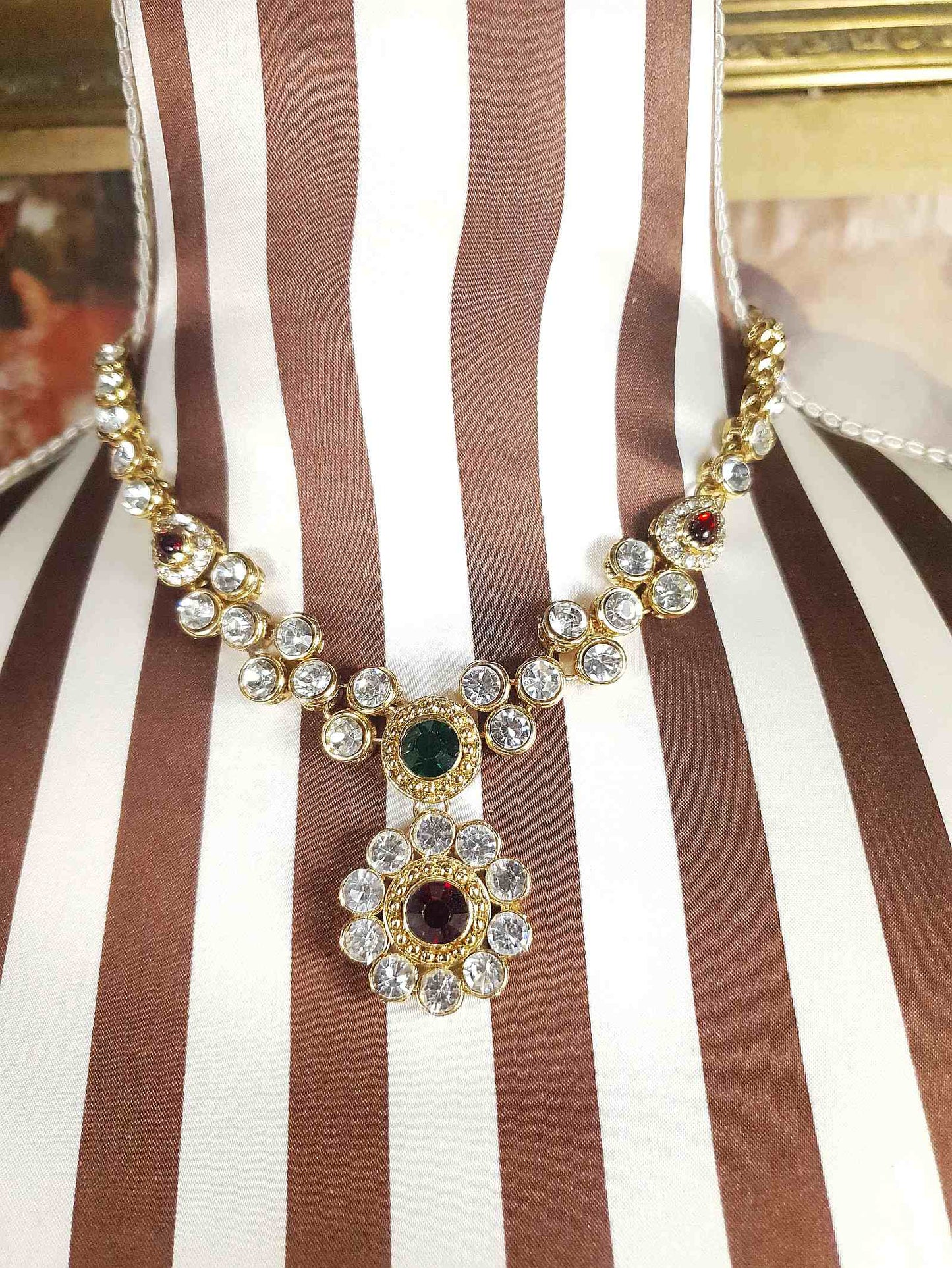 Vintage Rhinestone Necklace Earrings Set Demi Parure 1980s