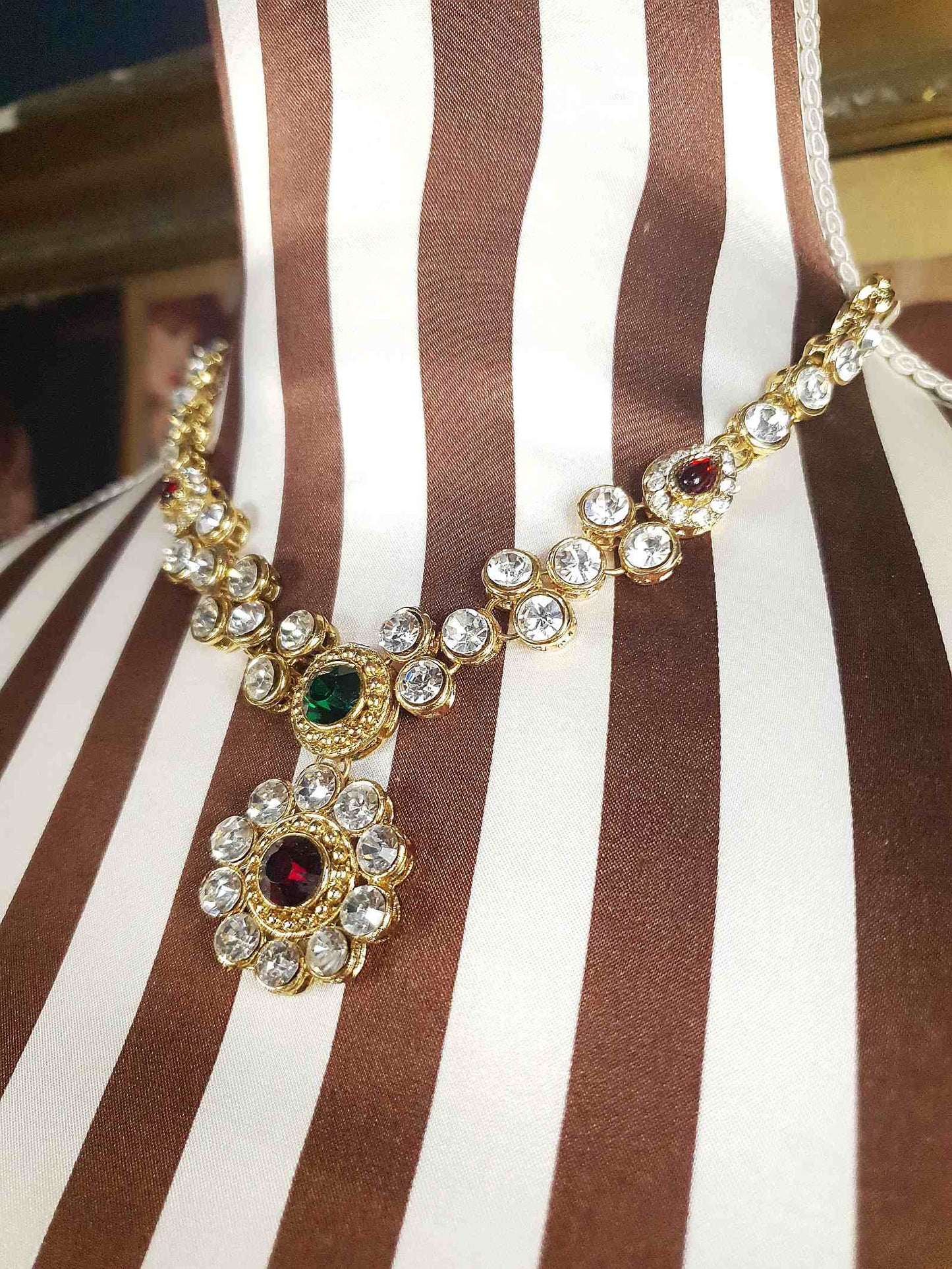 Vintage Rhinestone Necklace Earrings Set Demi Parure 1980s