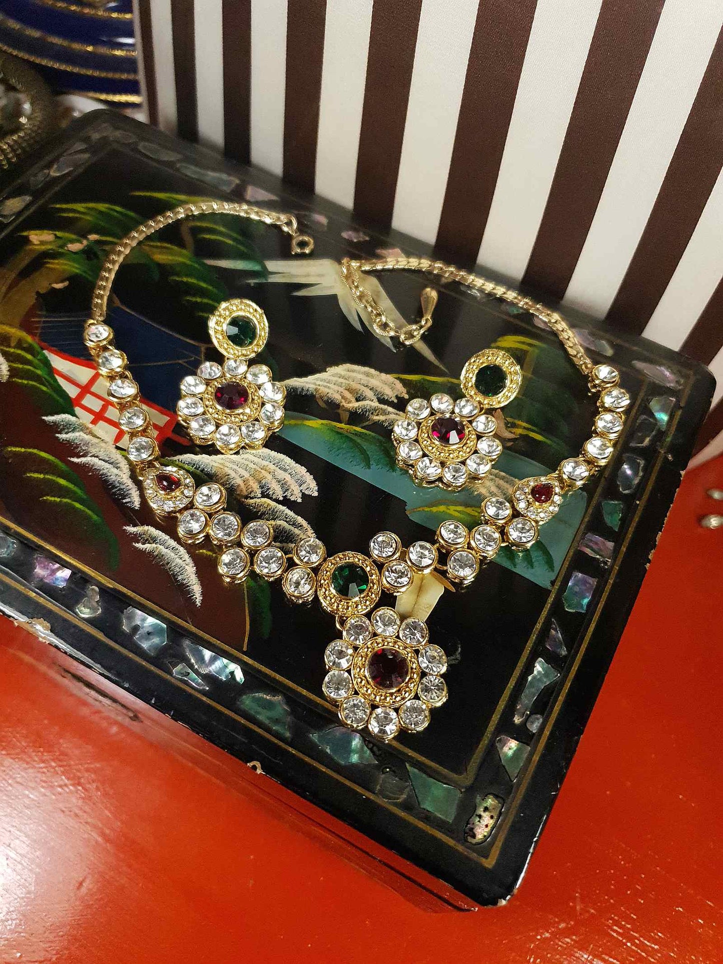 Vintage Rhinestone Necklace Earrings Set Demi Parure 1980s