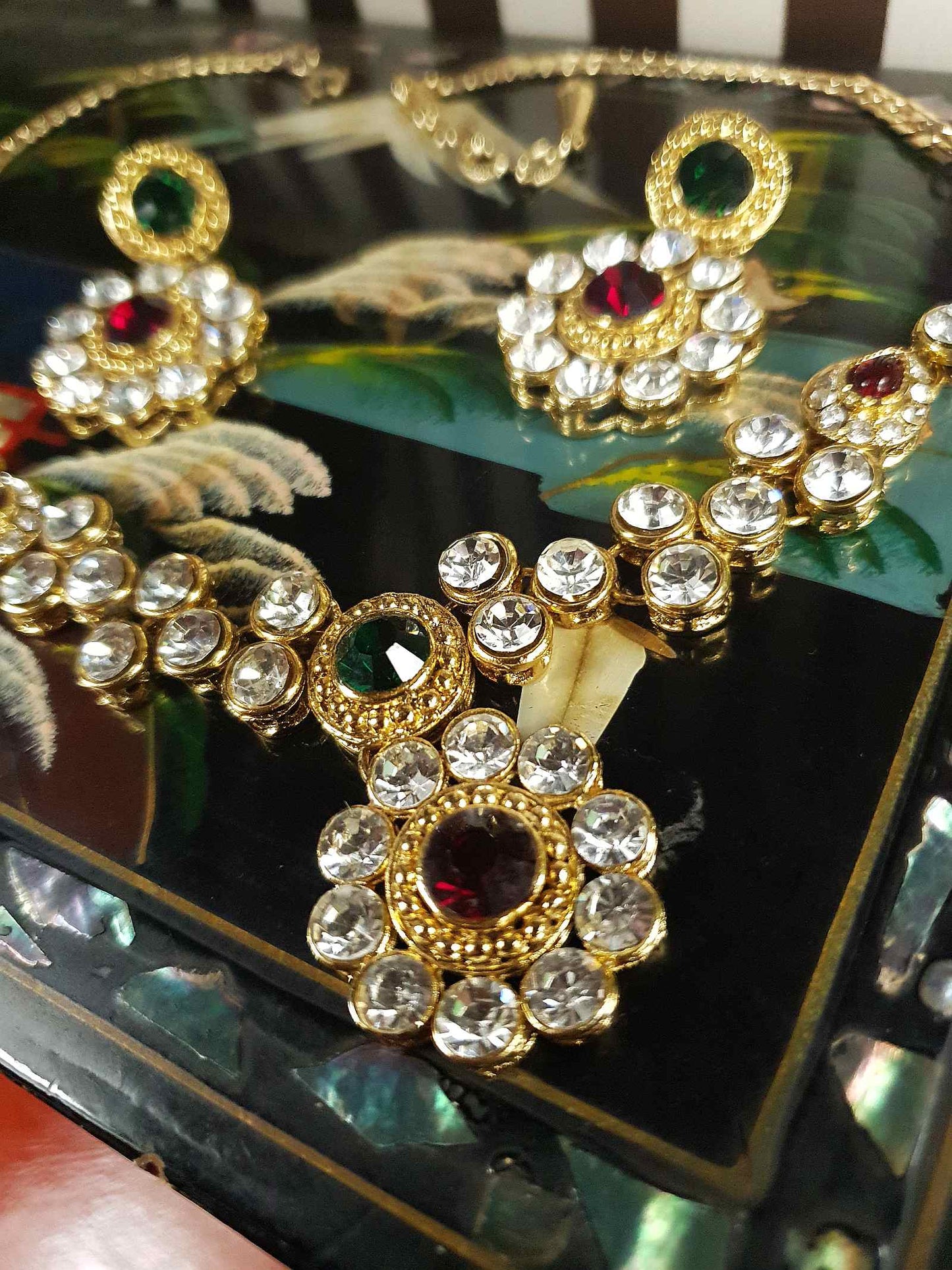 Vintage Rhinestone Necklace Earrings Set Demi Parure 1980s