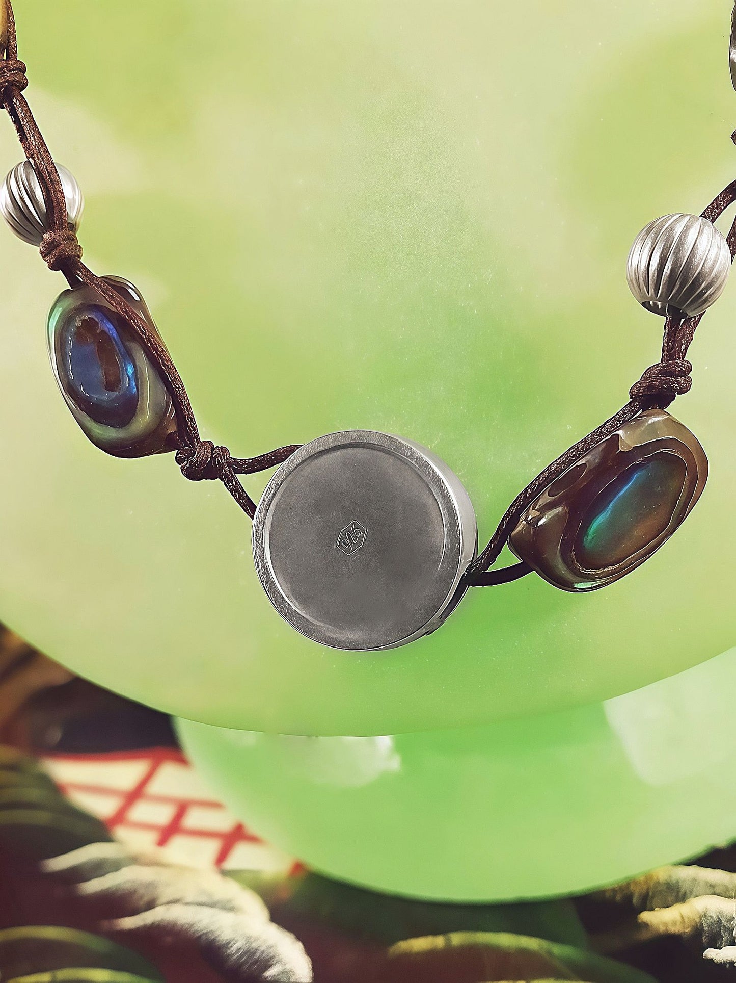 Vintage 1970s Sterling Silver Necklace 16.5" Artisan Abalone Shell Boho Bohemian Choker 925