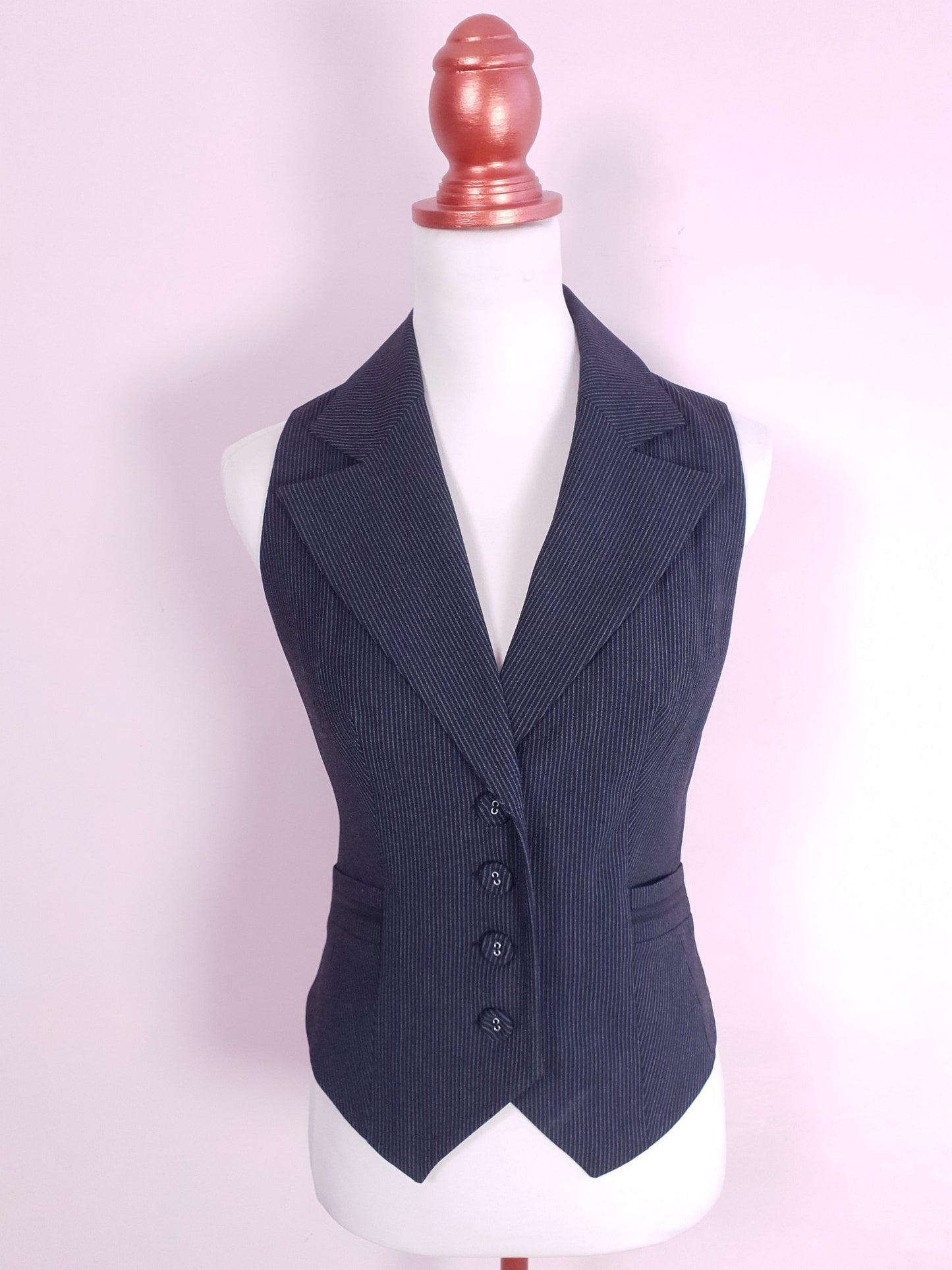 Cool 90s Vintage Black Striped Waistcoat Vest - Size 12