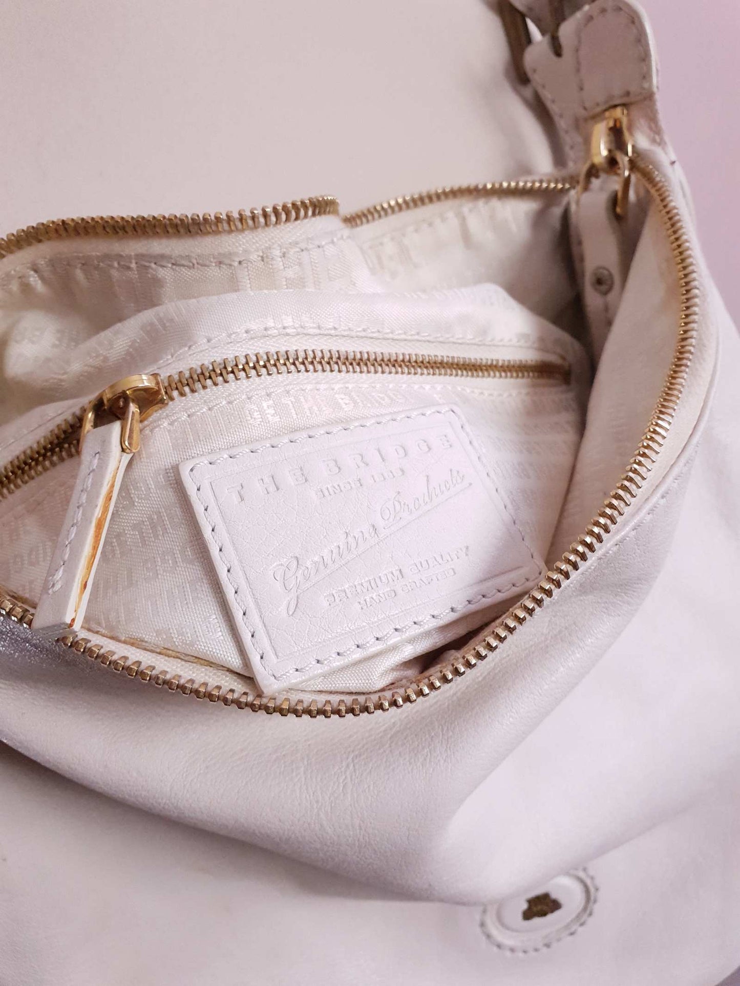 Vintage The Bridge White Leather Handbag Shoulder Bag Crossbody