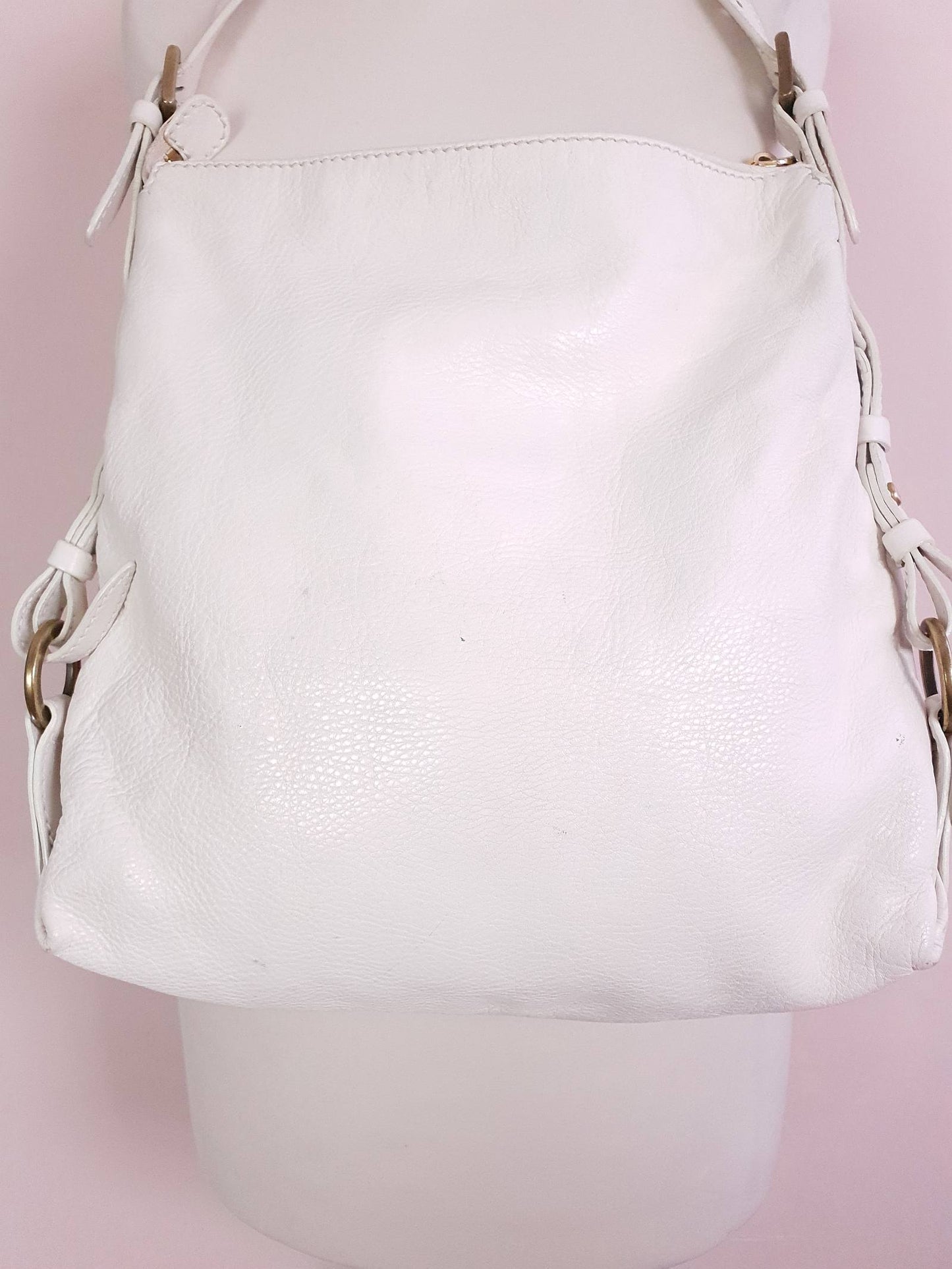 Vintage The Bridge White Leather Handbag Shoulder Bag Crossbody