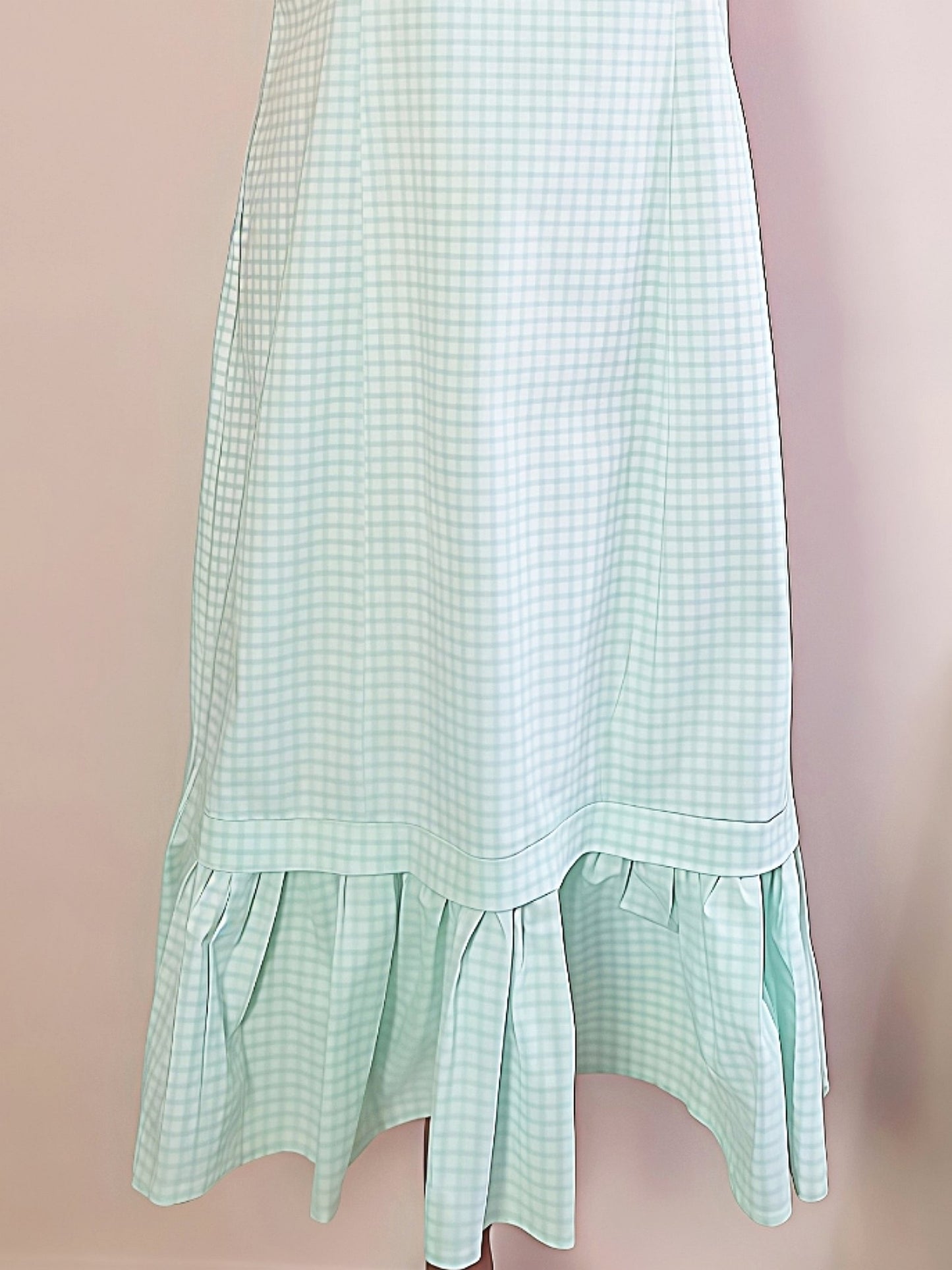 90s Vintage Check Turquoise Day Tea Dress Gingham Midi Aqua Blue - Size 14
