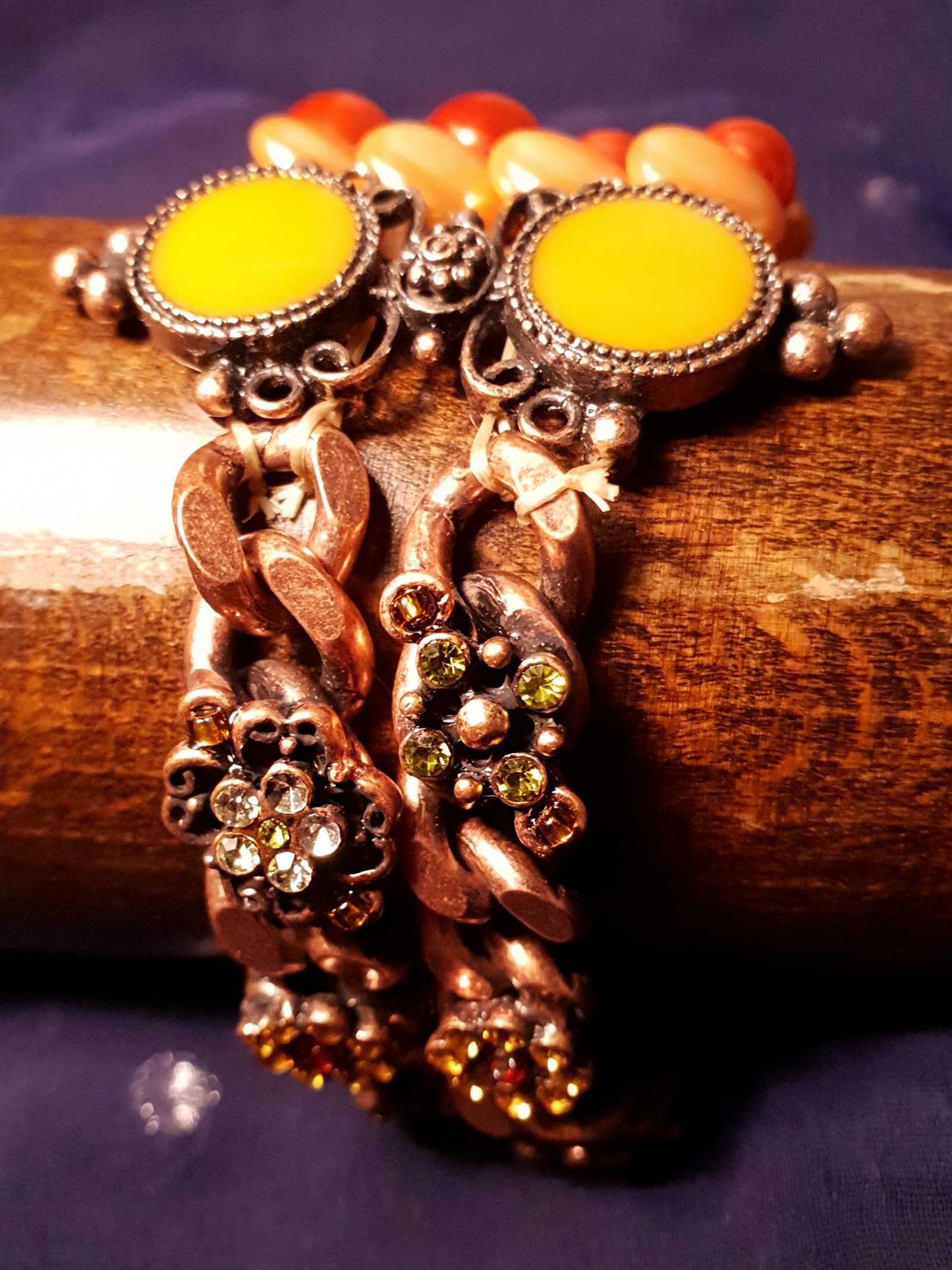 Rhinestone Faux Pearl Copper Bracelet YTK Enamel Flower