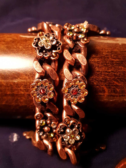 Rhinestone Faux Pearl Copper Bracelet YTK Enamel Flower