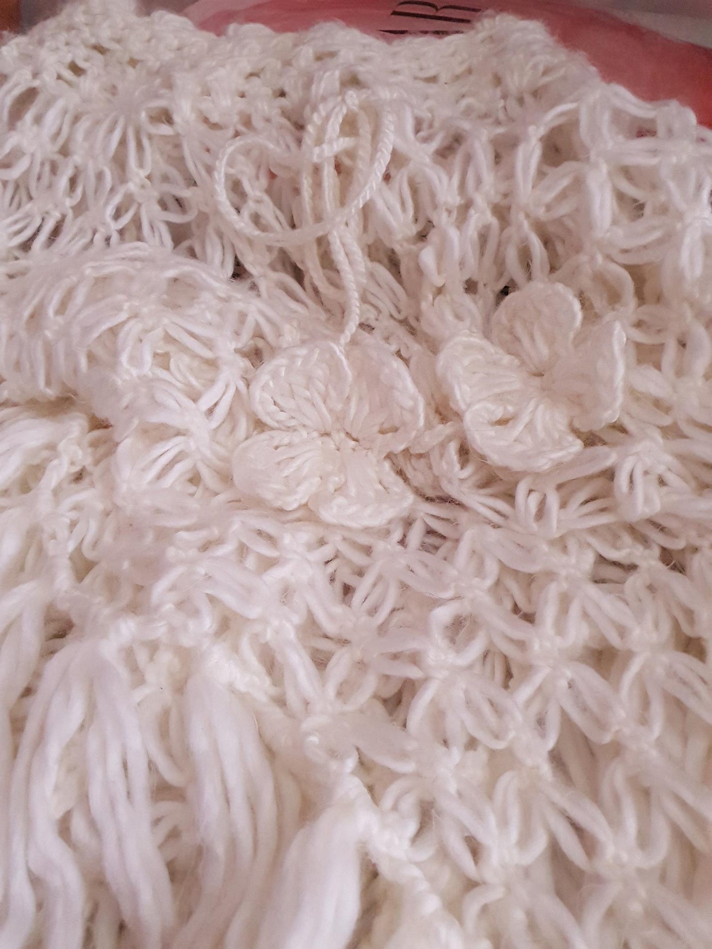 Pre Loved Cream Crochet Boho Knit Poncho