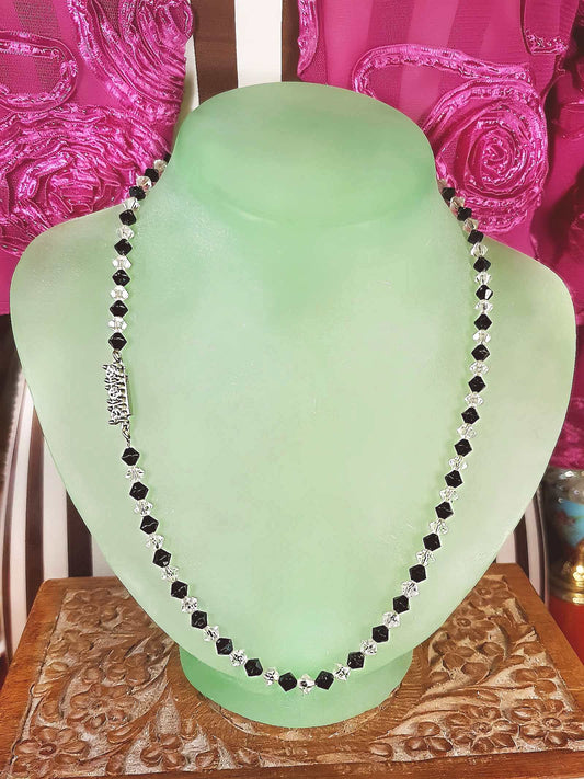 Vintage 1950s Crystal Necklace 18" Rhinestone Clear Black Mid-Century