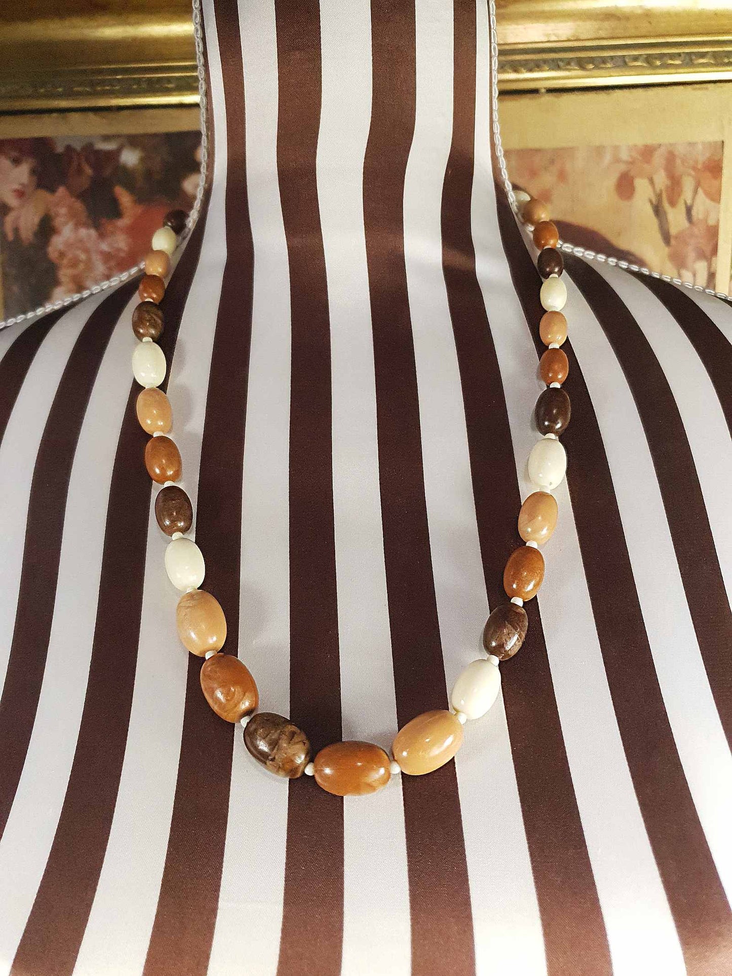 Vintage Tan Brown Beaded Necklaces Mid-Century - 1950s Necklace Jewellery Set
