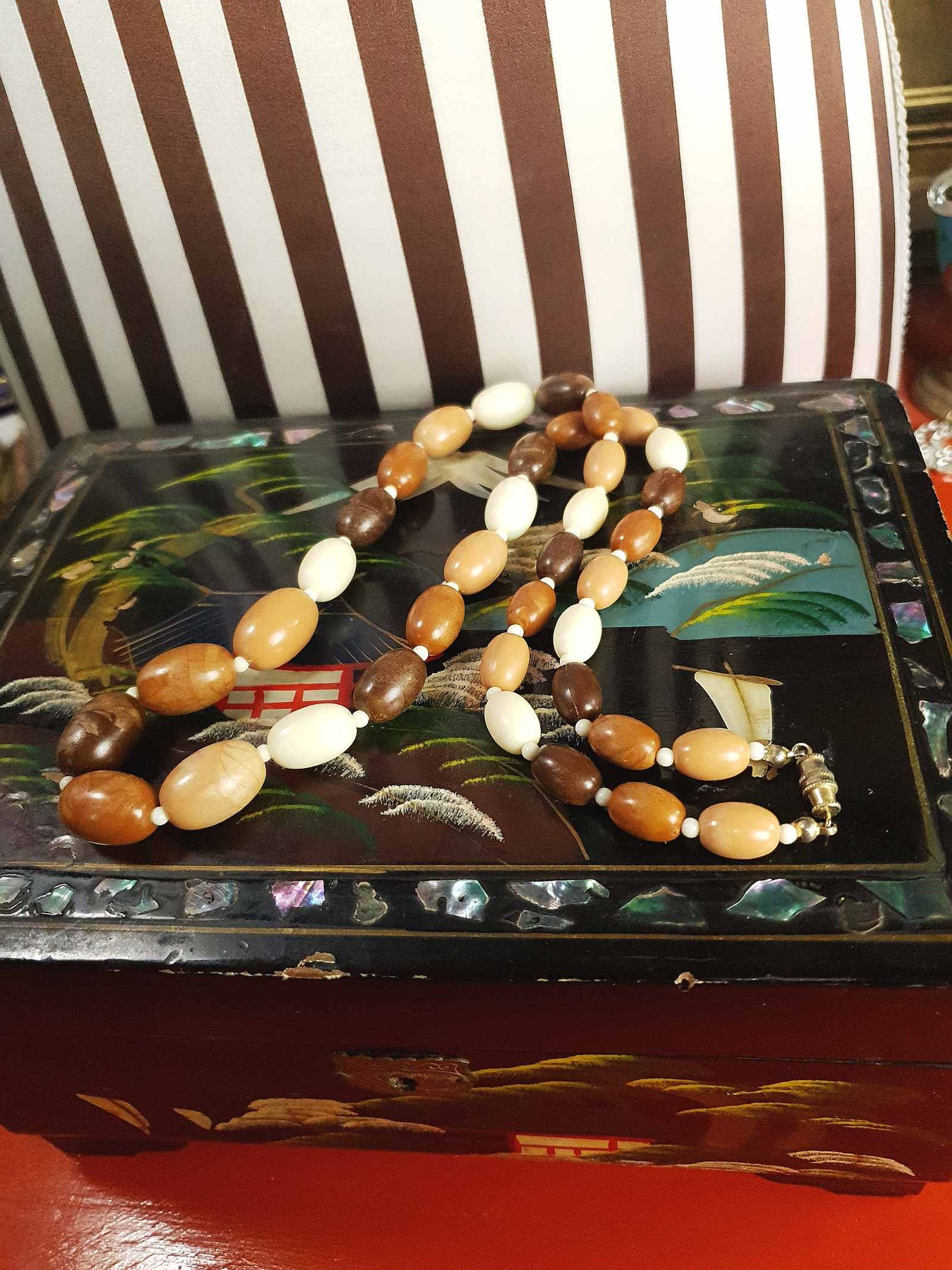 Vintage Tan Brown Beaded Necklaces Mid-Century - 1950s Necklace Jewellery Set