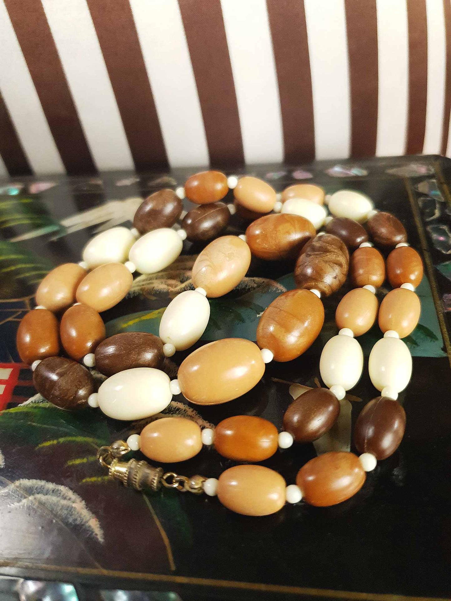 Vintage Tan Brown Beaded Necklaces Mid-Century - 1950s Necklace Jewellery Set