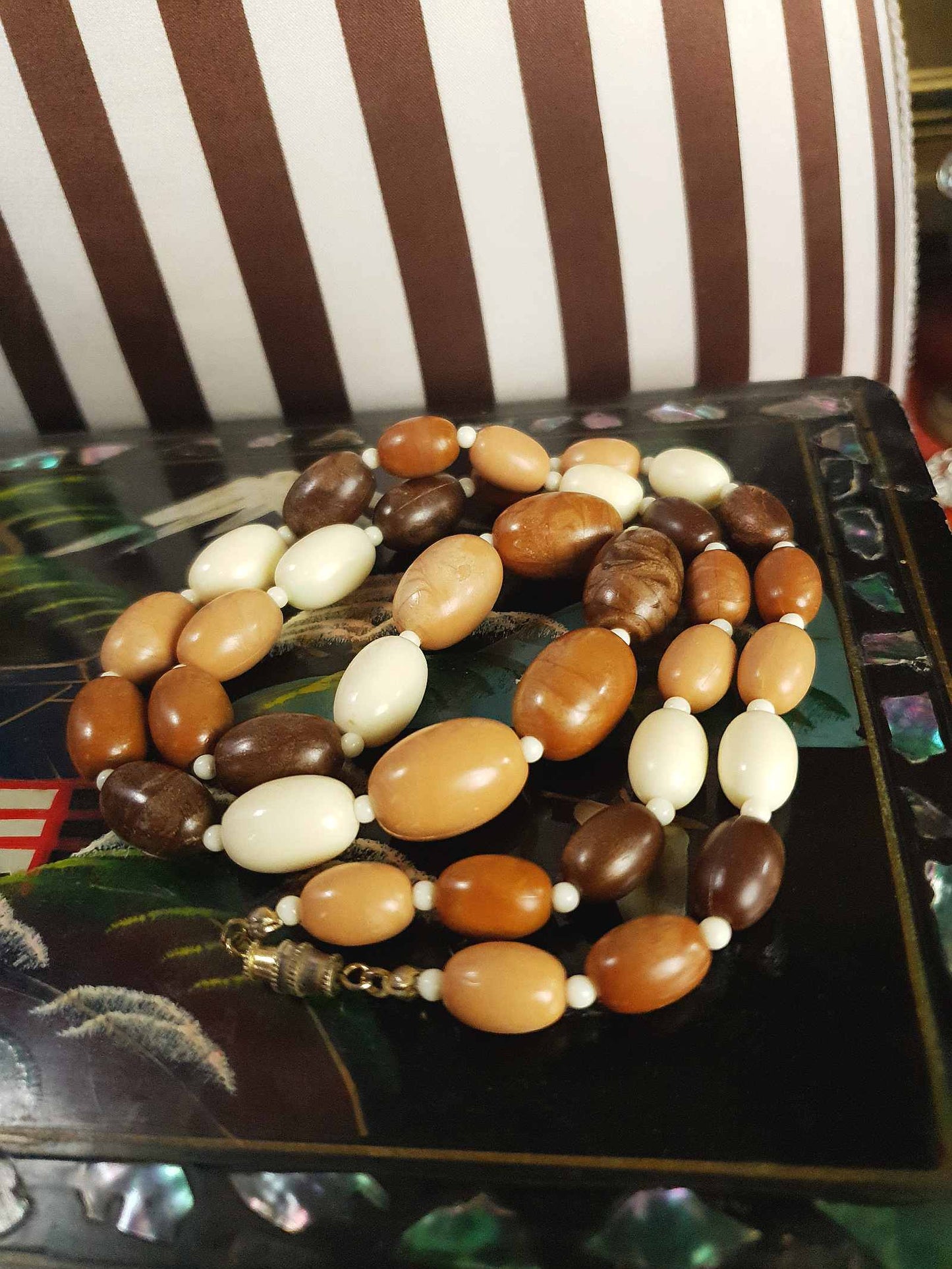 Vintage Tan Brown Beaded Necklaces Mid-Century - 1950s Necklace Jewellery Set