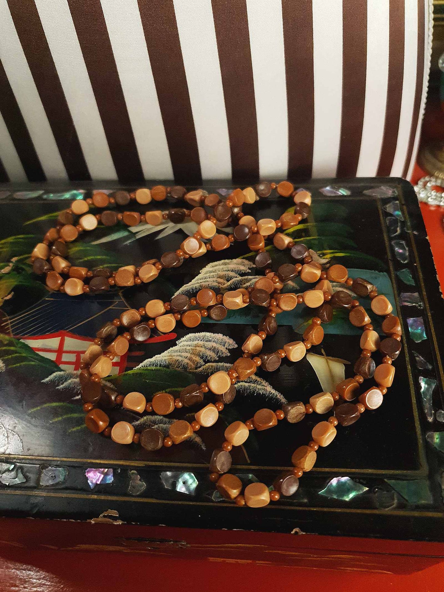 Vintage Tan Brown Beaded Necklaces Mid-Century - 1950s Necklace Jewellery Set