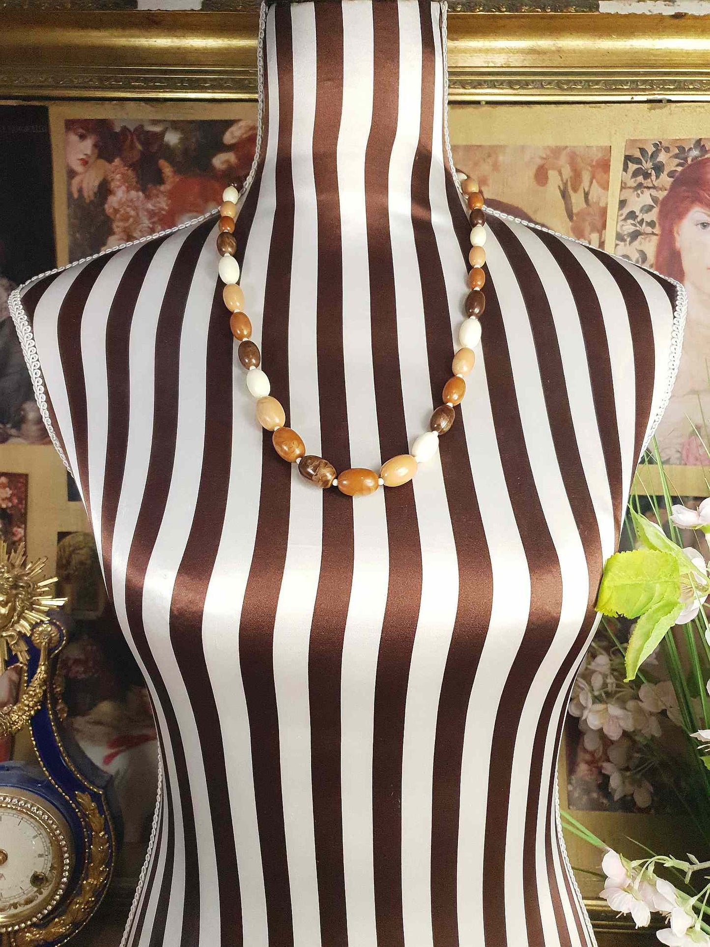 Vintage Tan Brown Beaded Necklaces Mid-Century - 1950s Necklace Jewellery Set