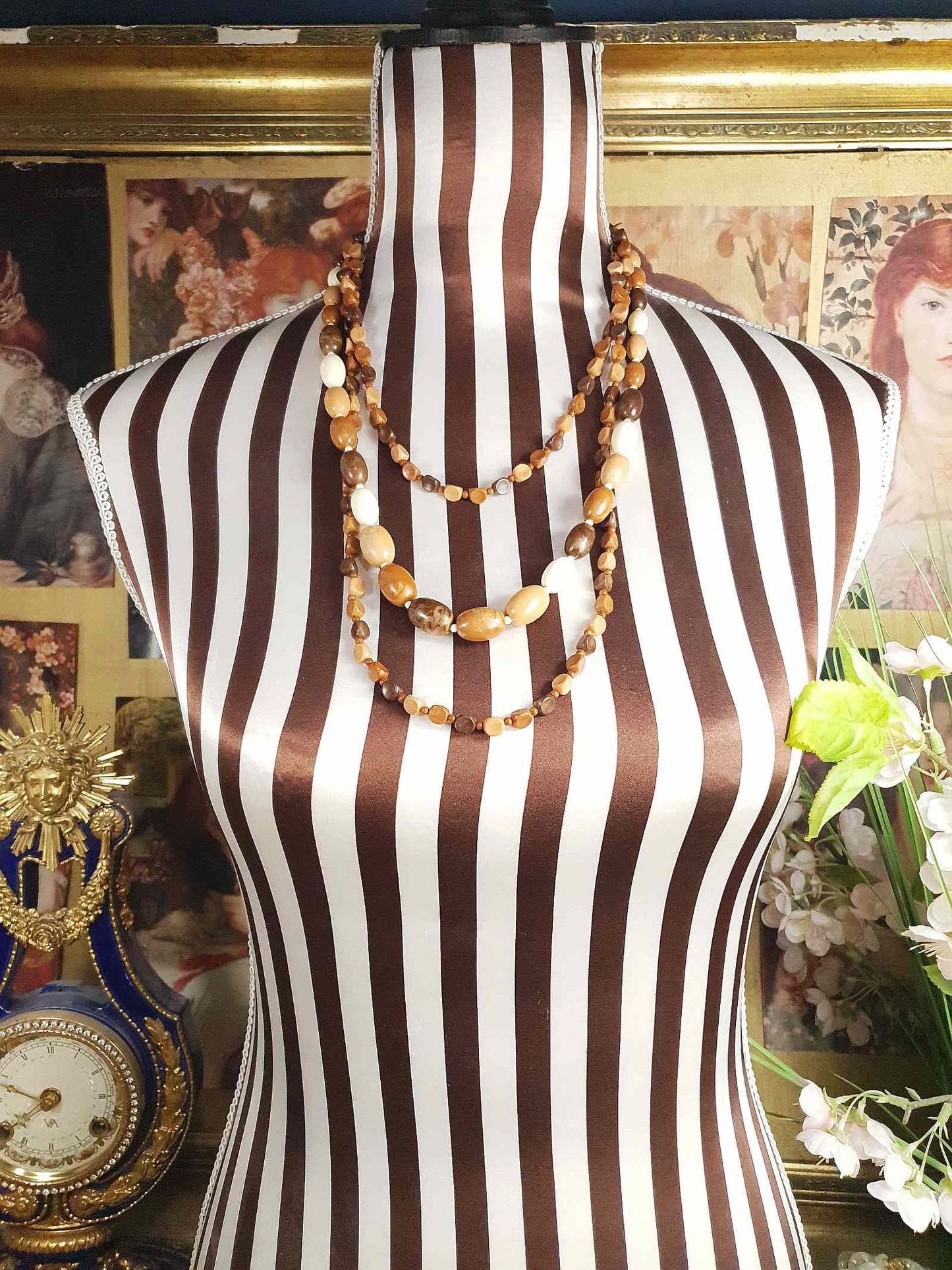 Vintage Tan Brown Beaded Necklaces Mid-Century - 1950s Necklace Jewellery Set