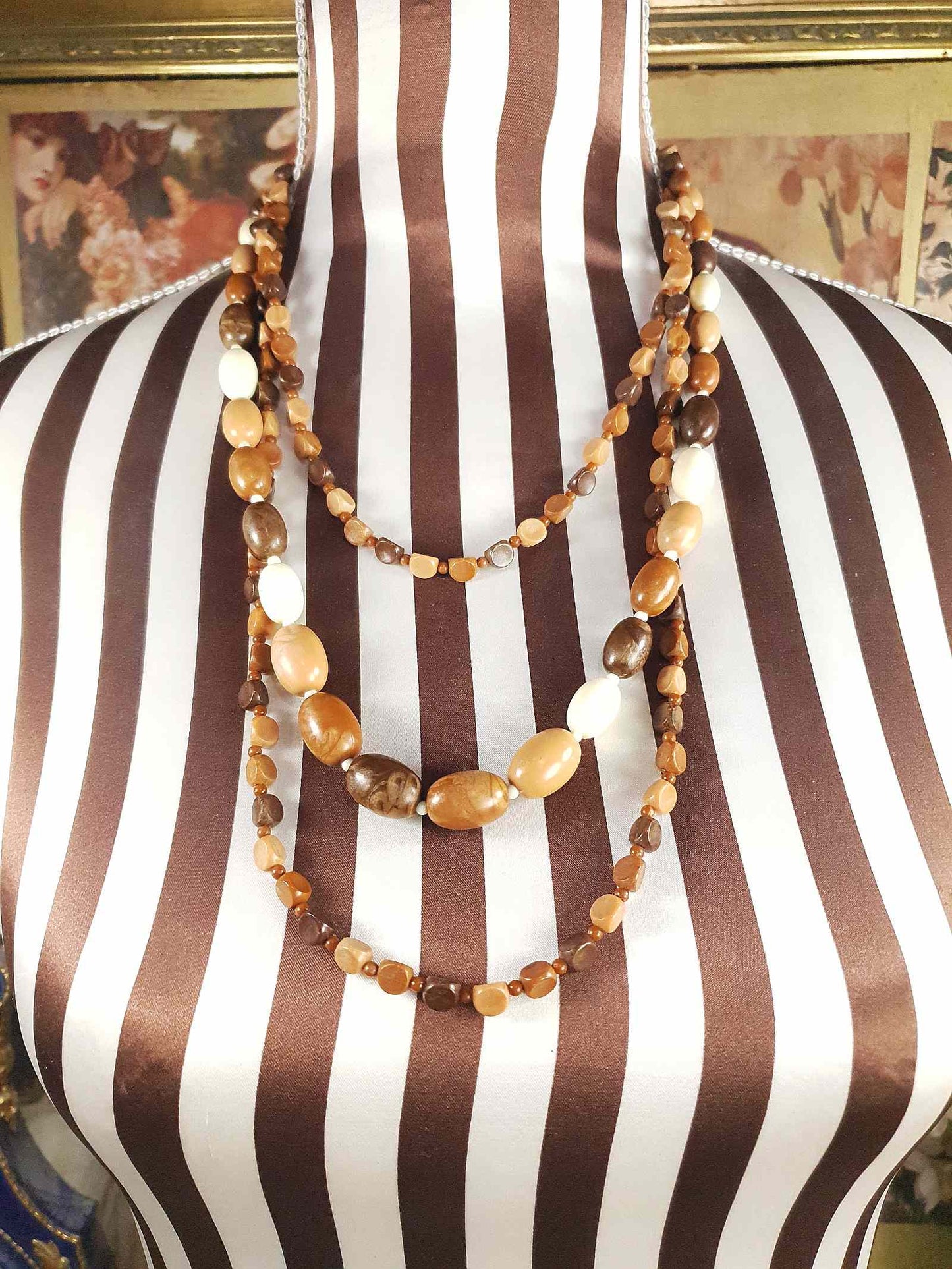 Vintage Tan Brown Beaded Necklaces Mid-Century - 1950s Necklace Jewellery Set