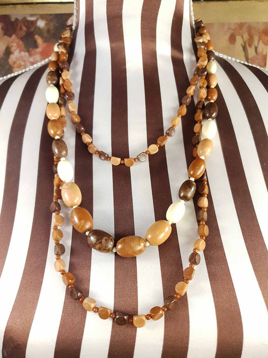 Vintage Tan Brown Beaded Necklaces Mid-Century - 1950s Necklace Jewellery Set