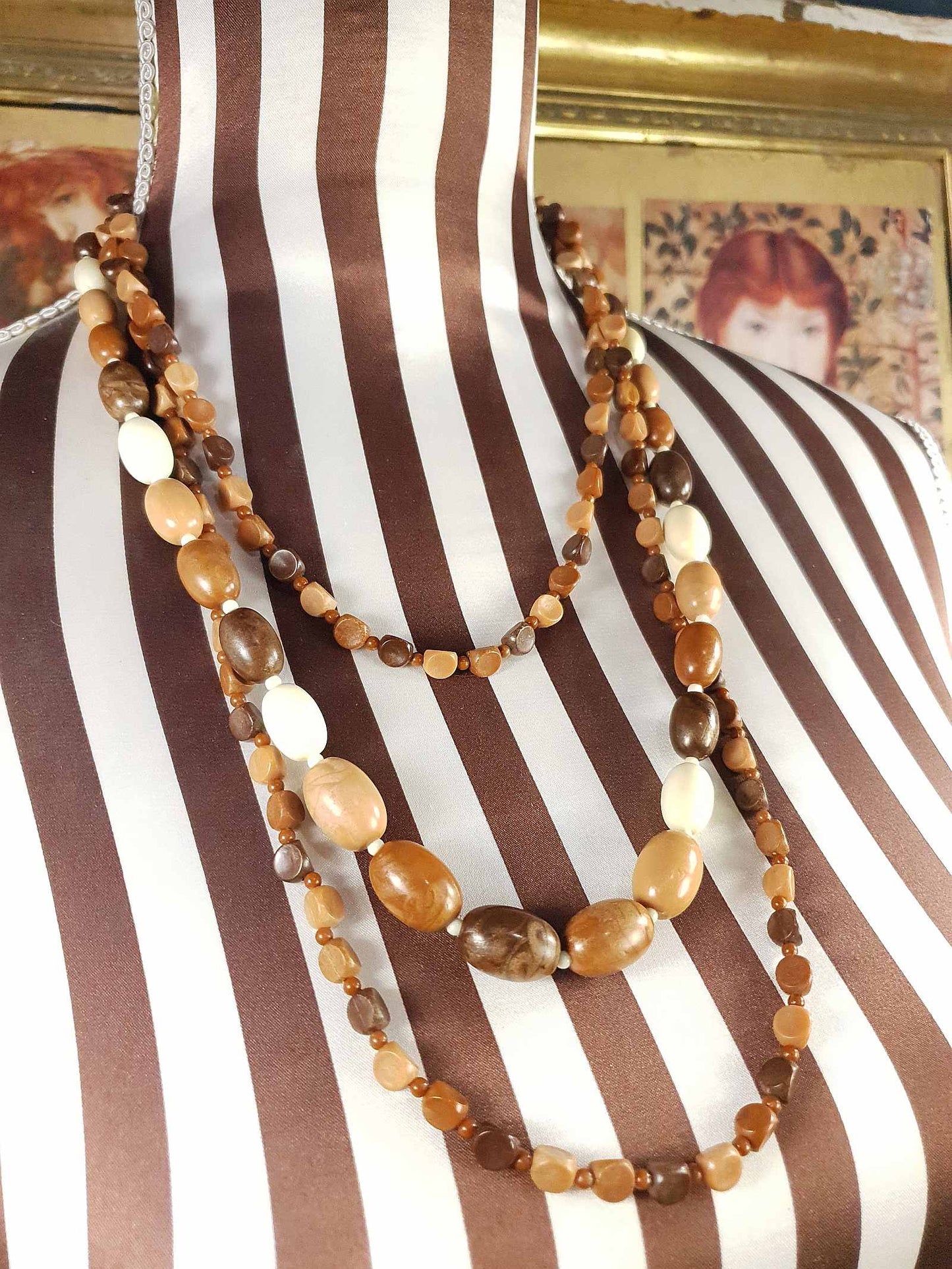 Vintage Tan Brown Beaded Necklaces Mid-Century - 1950s Necklace Jewellery Set