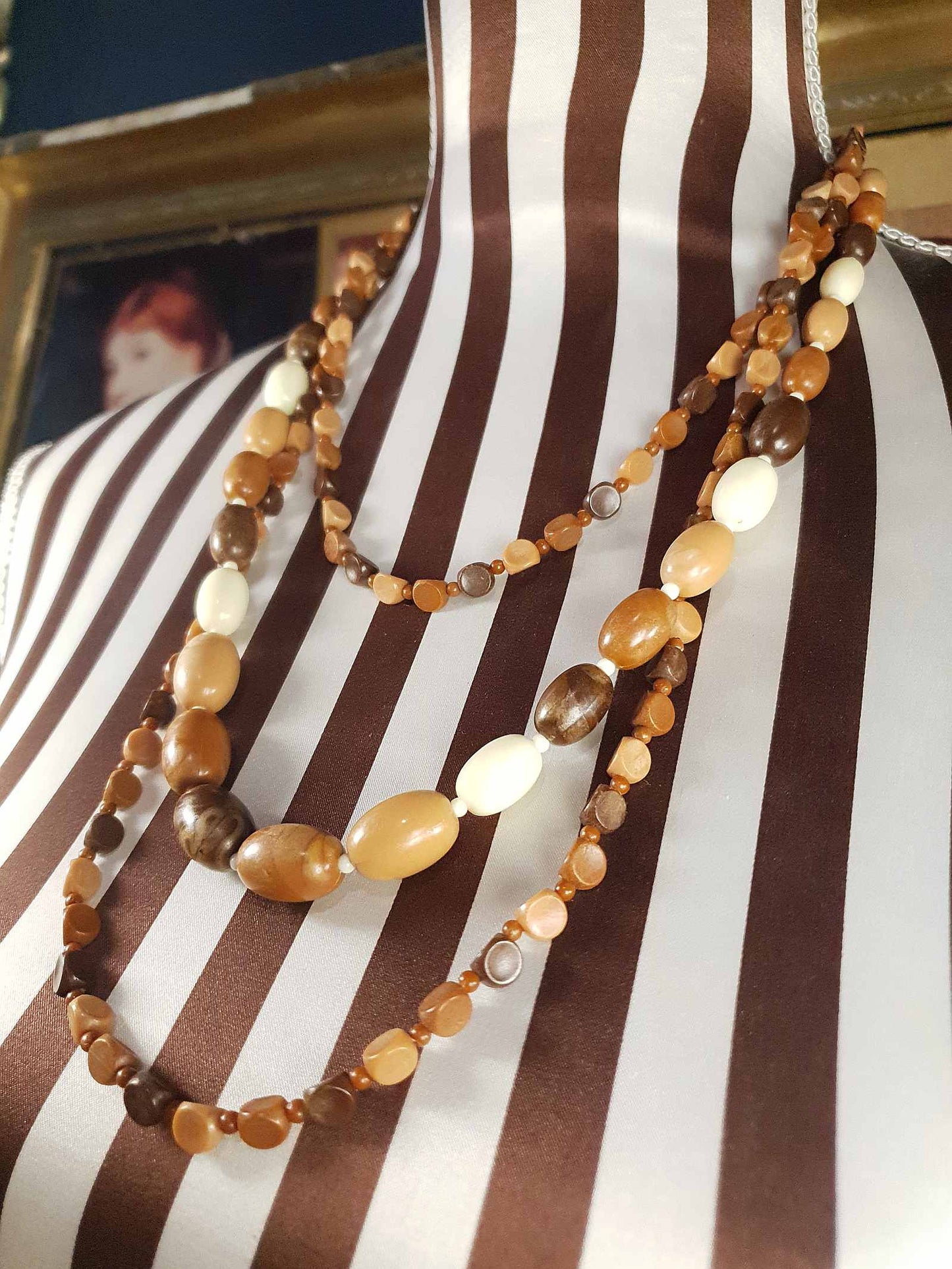 Vintage Tan Brown Beaded Necklaces Mid-Century - 1950s Necklace Jewellery Set