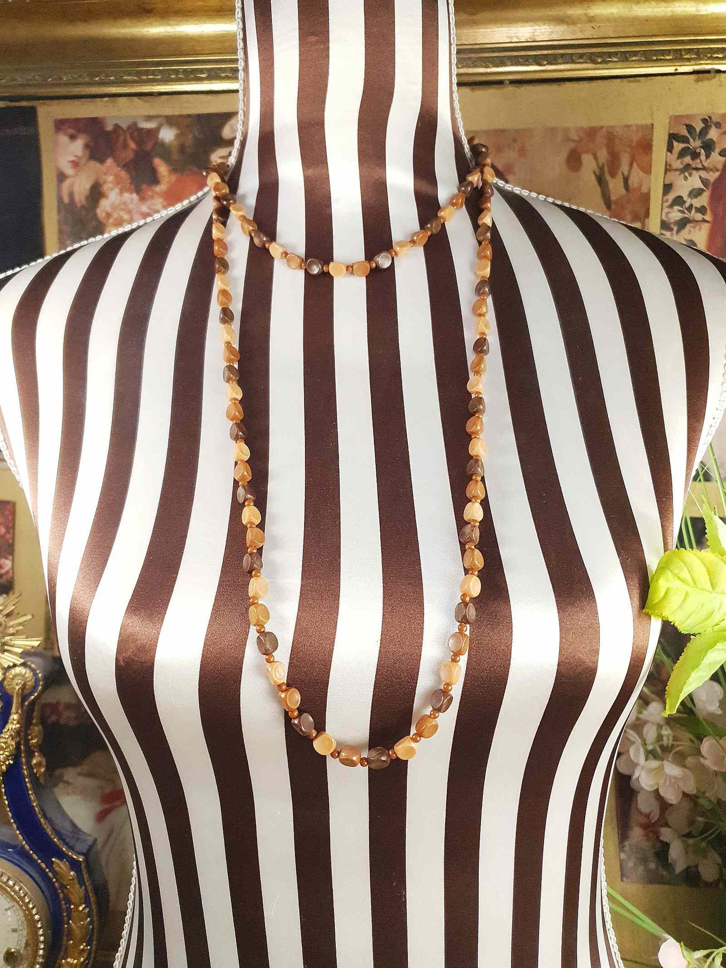 Vintage Tan Brown Beaded Necklaces Mid-Century - 1950s Necklace Jewellery Set