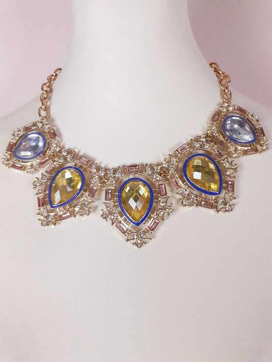 Second Hand Y2K Ornate Bright Diamante Victorian Statement Necklace
