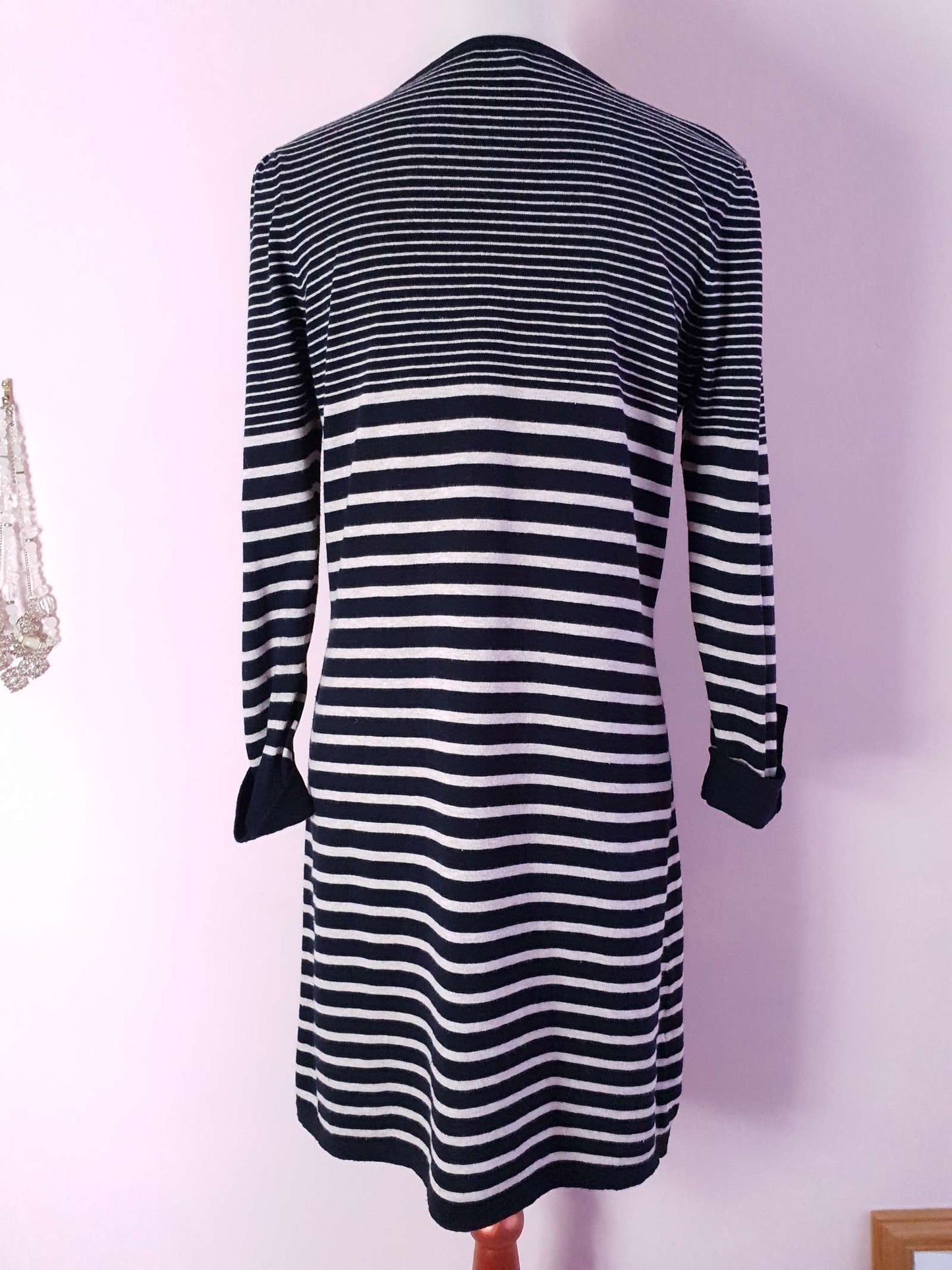 Vintage Black & White Striped Laura Ashley Dress Fine Weave Wool - Size 12
