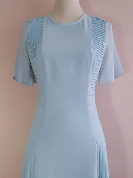 Pretty Pre-Loved Pale Blue Chiffon Dress - Size 8