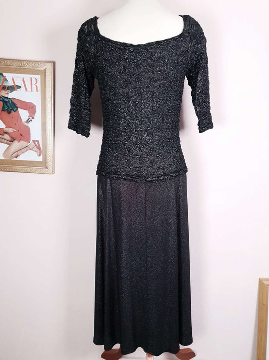 Vintage Joseph Ribkoff Black Glittery Party Dress - 12/14 LBD