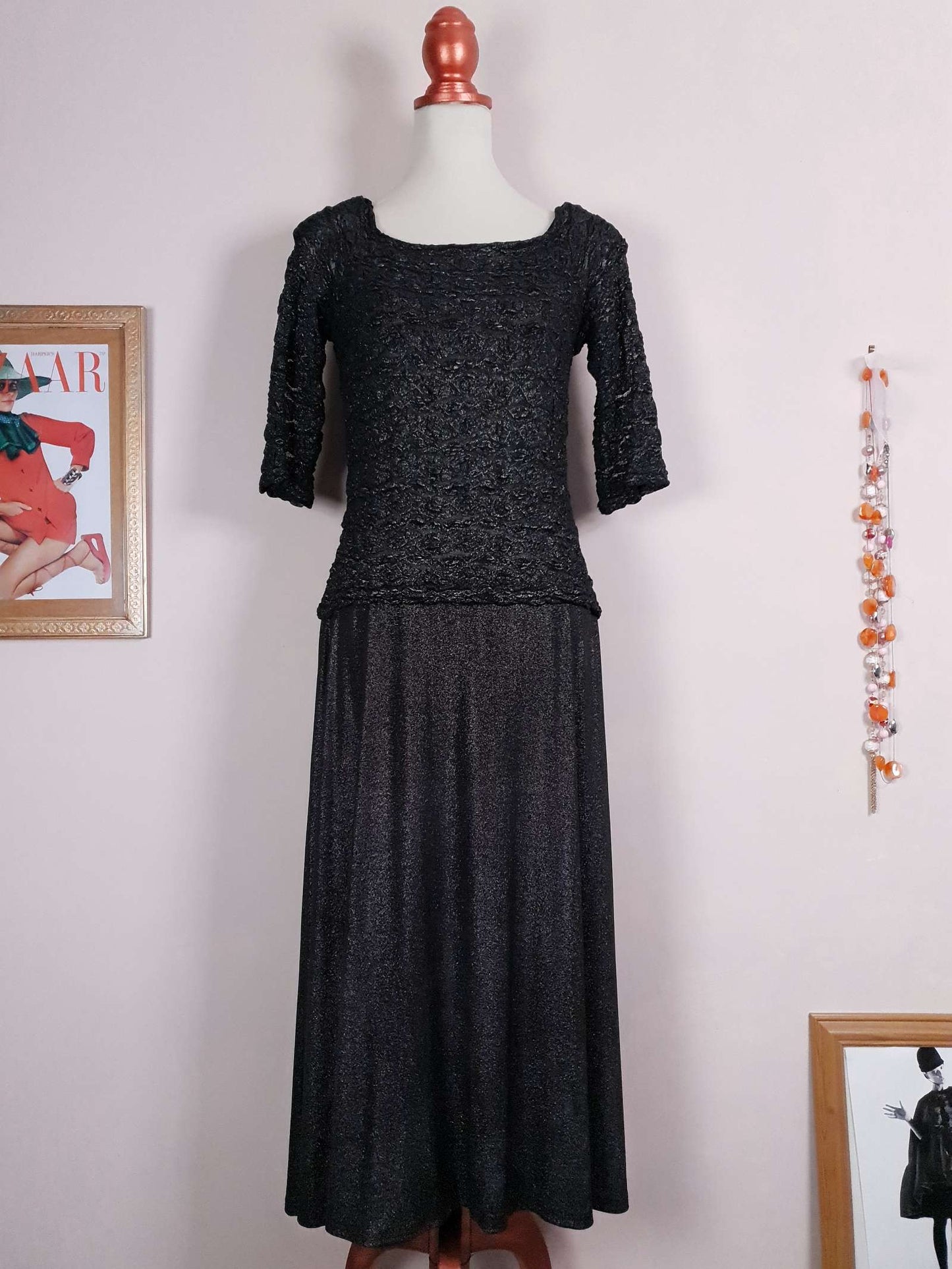 Vintage Joseph Ribkoff Black Glittery Party Dress - 12/14 LBD