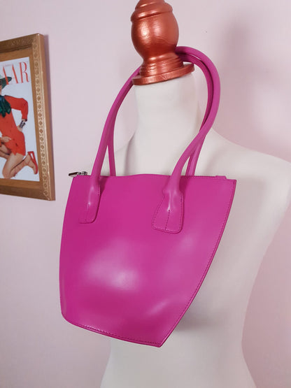 Cute Y2K Pre-Loved Furla Cerise Pink Leather Shoulder Bucket Bag