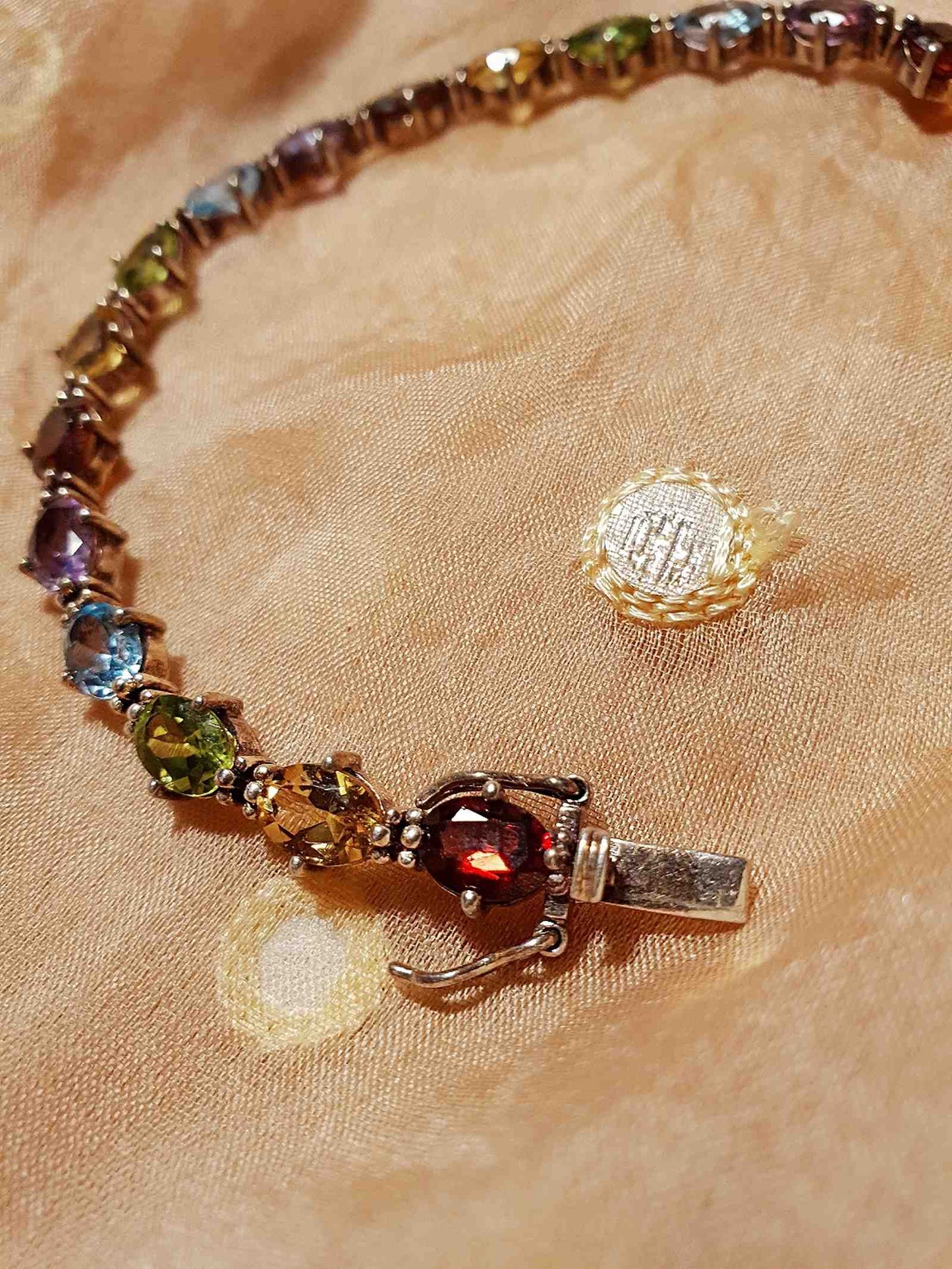 Gorgeous Vintage Pre-Loved Sterling Silver and Multi Jewel Tennis Bracelet