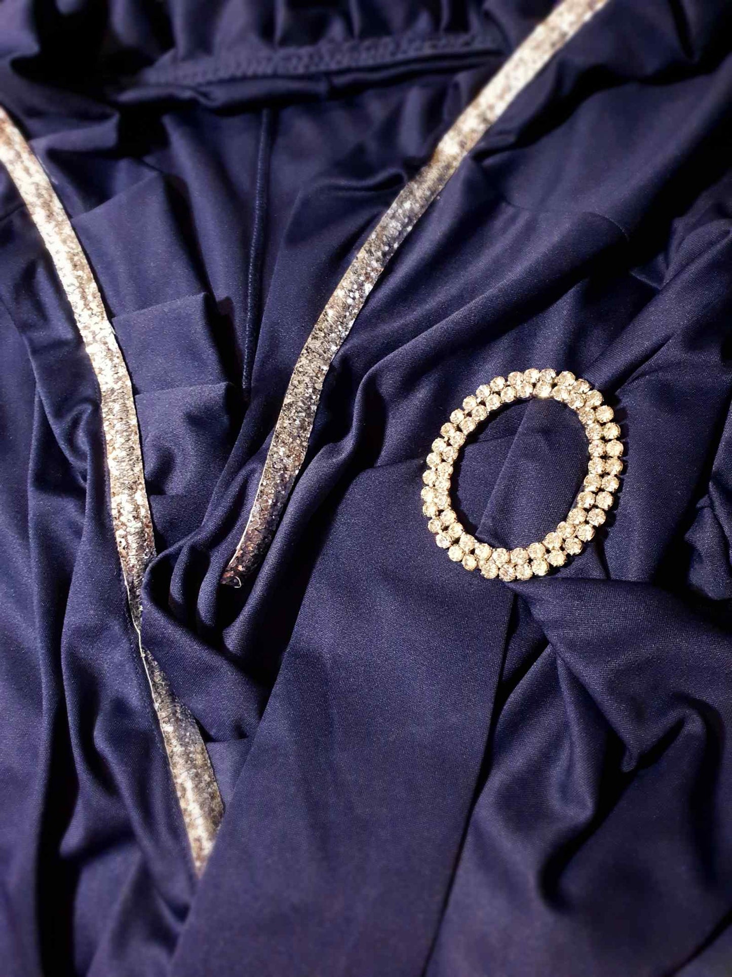 1970s Vintage Navy Blue Dress Evening Gown Rhinestone Maxi - Size 12/14