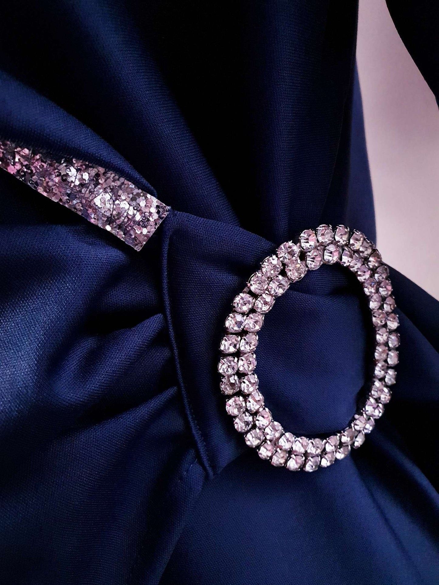 1970s Vintage Navy Blue Dress Evening Gown Rhinestone Maxi - Size 12/14