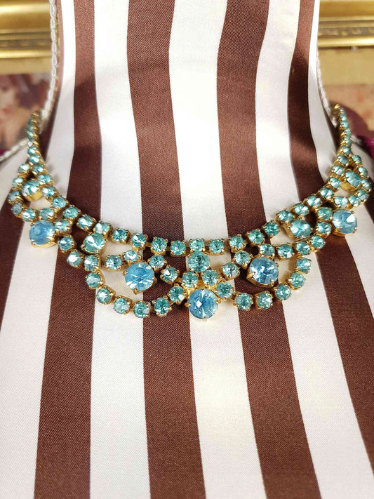 Vintage 1940s Blue Rhinestone Necklace Choker