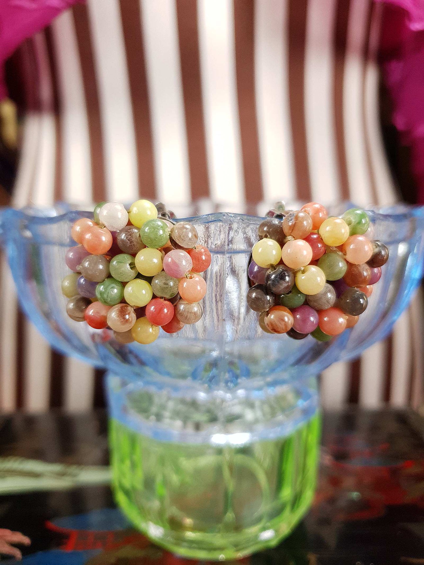 Vintage 1940s Resin Cluster Earrings Clip-On Multi-Coloured