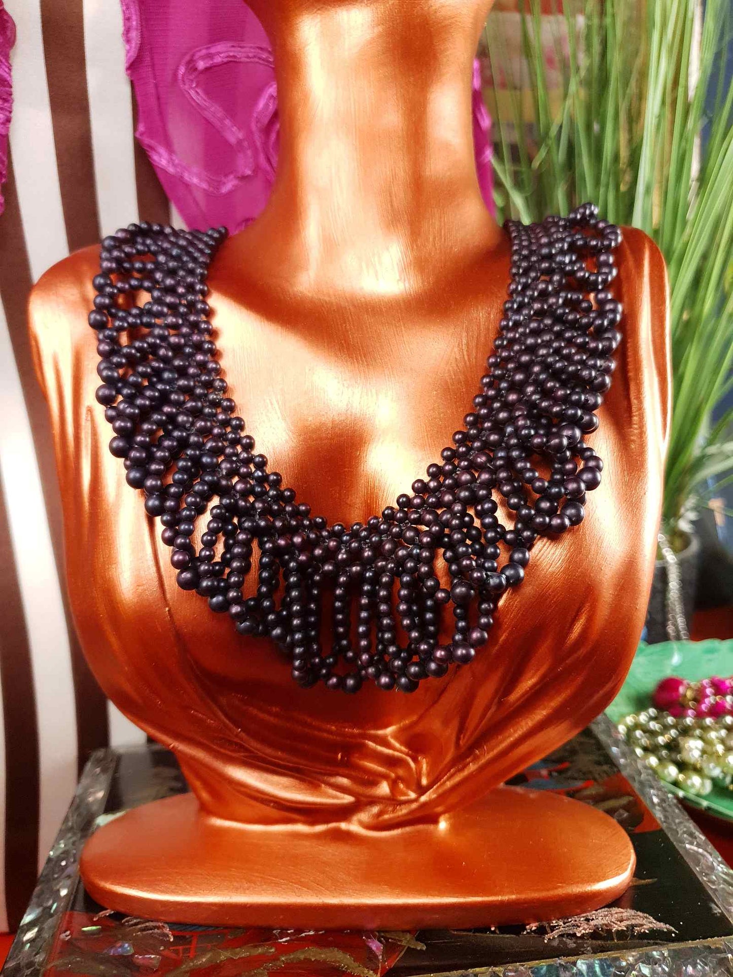Vintage 1950s Purple Bead Collar Necklace Mid-Century