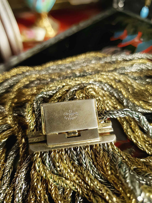 Vintage Authentic Christian Dior 1967 Necklace Draped Statement 10 Strand Gold Silver Tone Couture