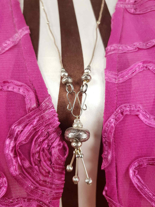 Vintage 1970s Boho Engraved Necklace Bohemian Silver Tone Metal